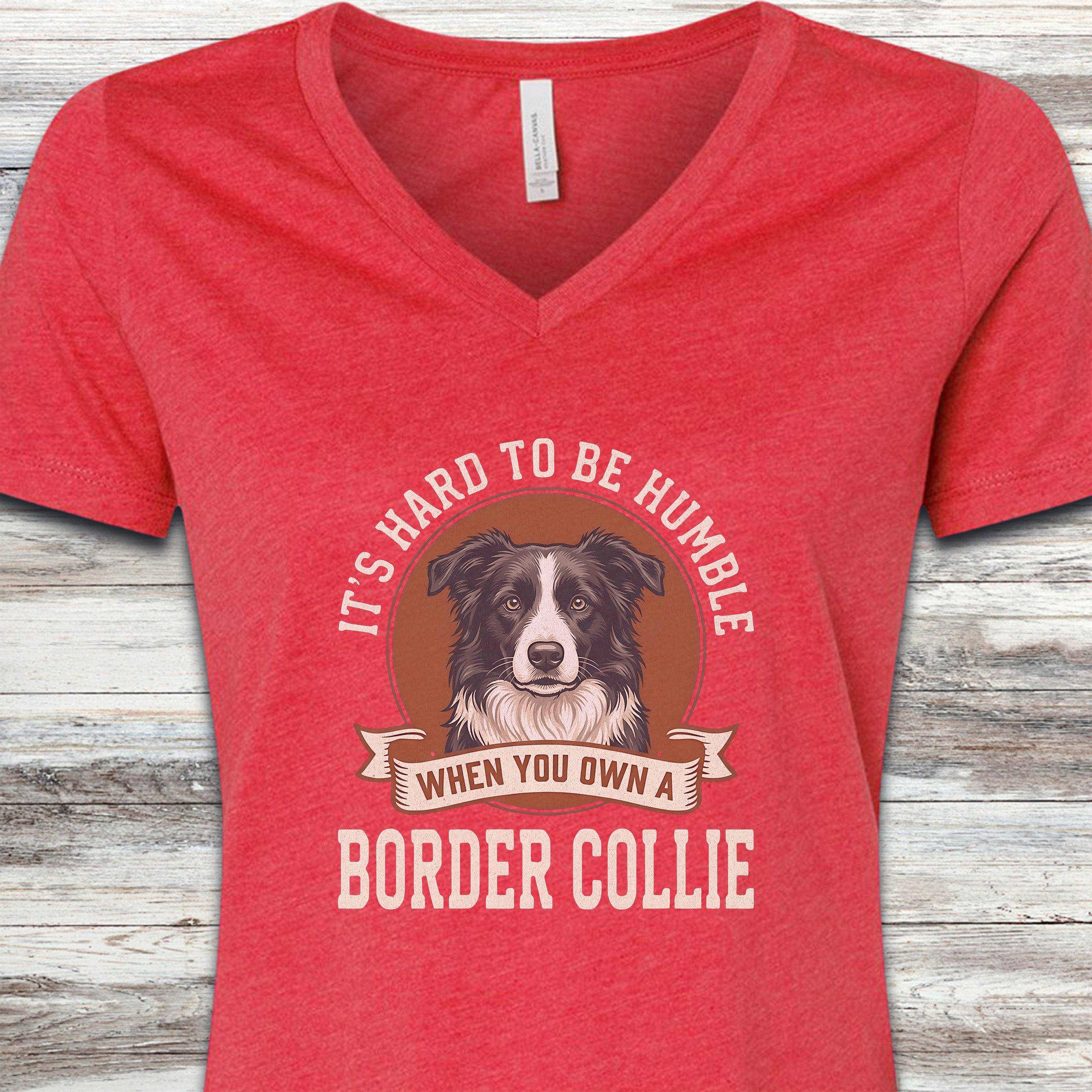 Border Collie Humble V-Neck Tee - Heather Red