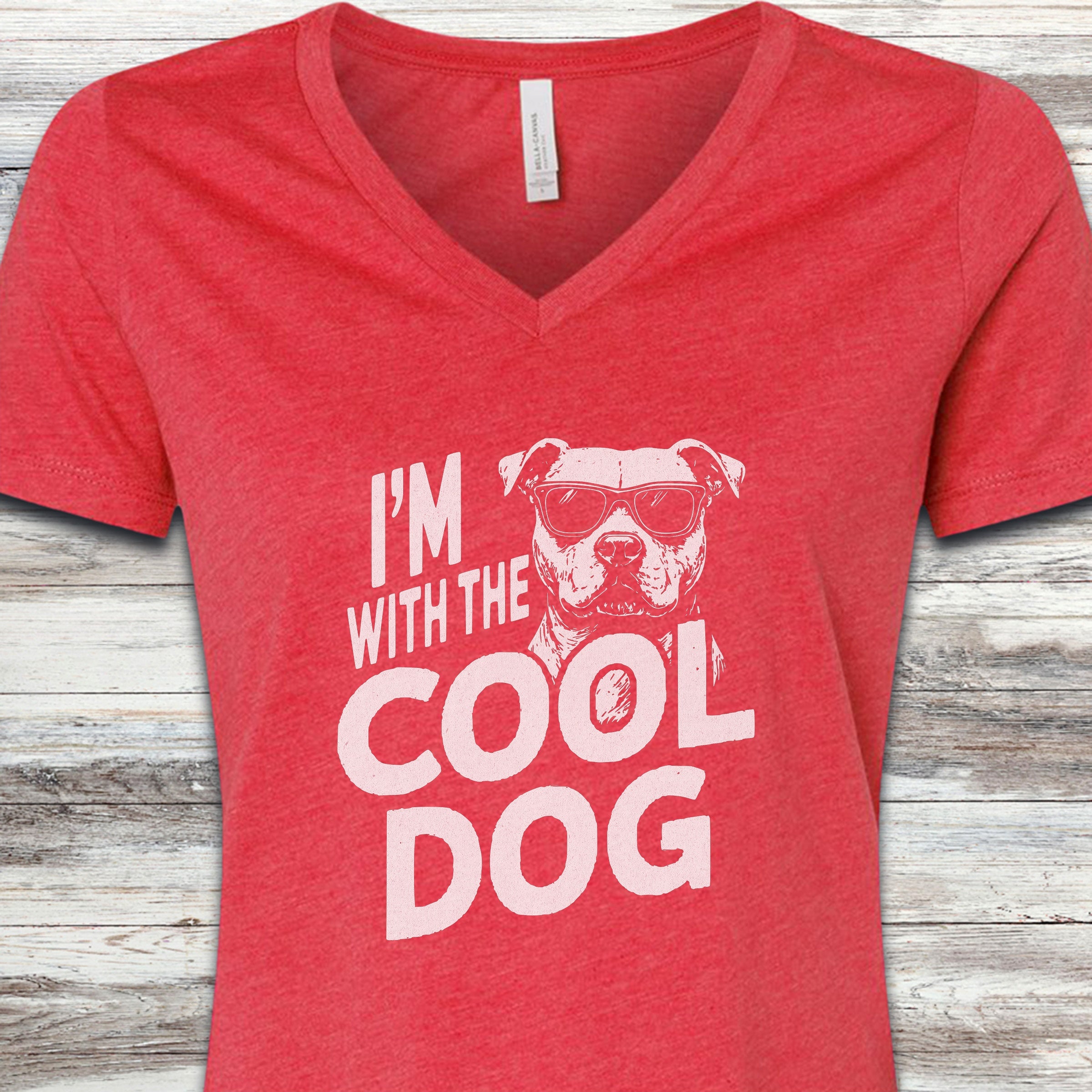 Pit Bull Cool Dog V-Neck Tee - Heather Red