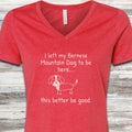 Bernese Mountain Dog Lonely V-Neck Tee - Heather Red