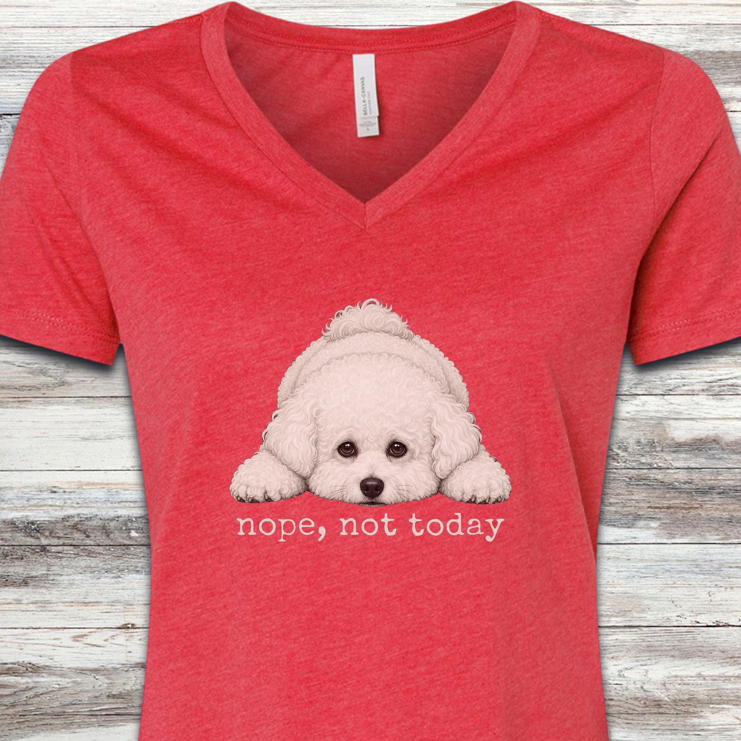 Bichon Frise Nope V-Neck Tee - Heather Red