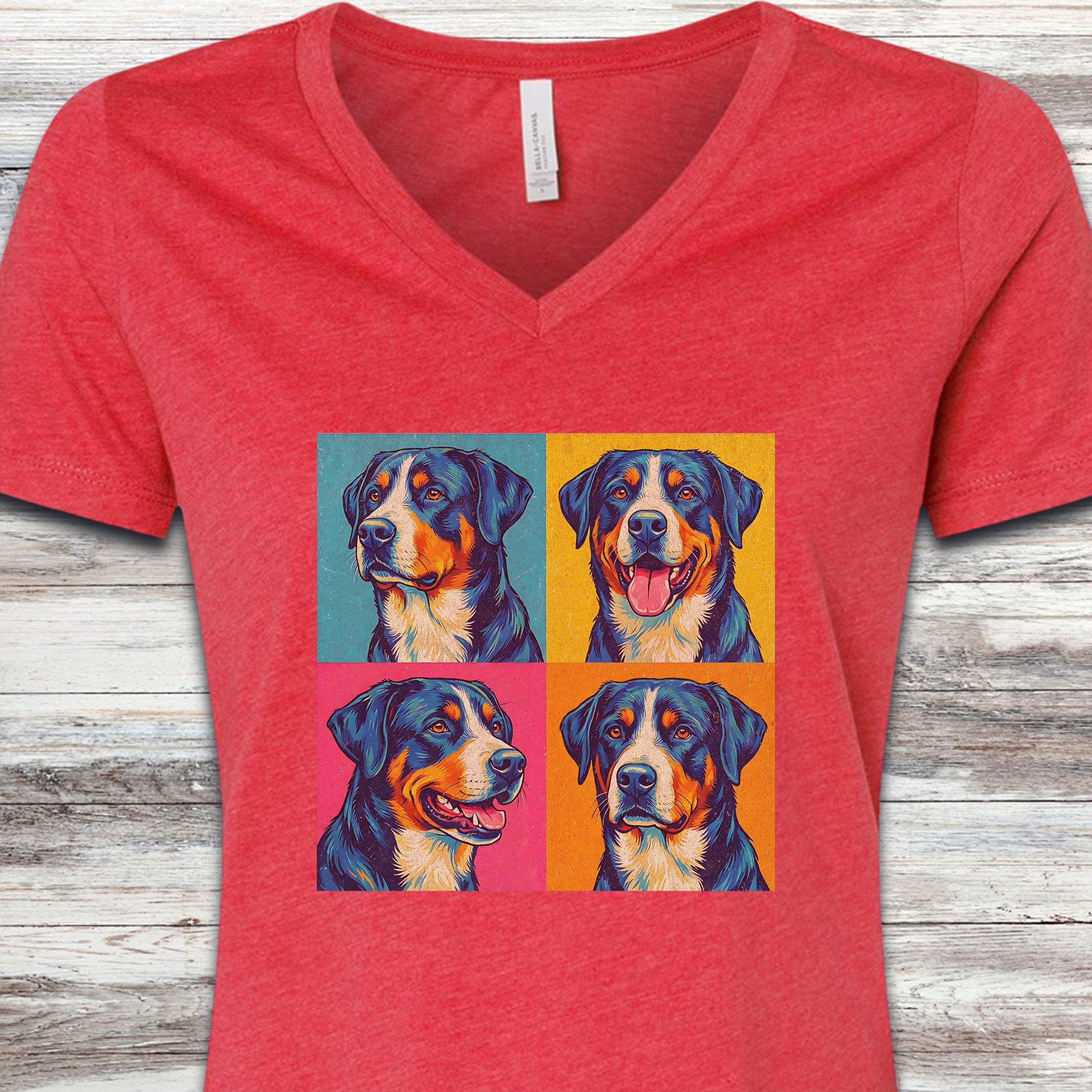 Swiss Mountain Dog Pop Art V-Neck Tee - Heather Red