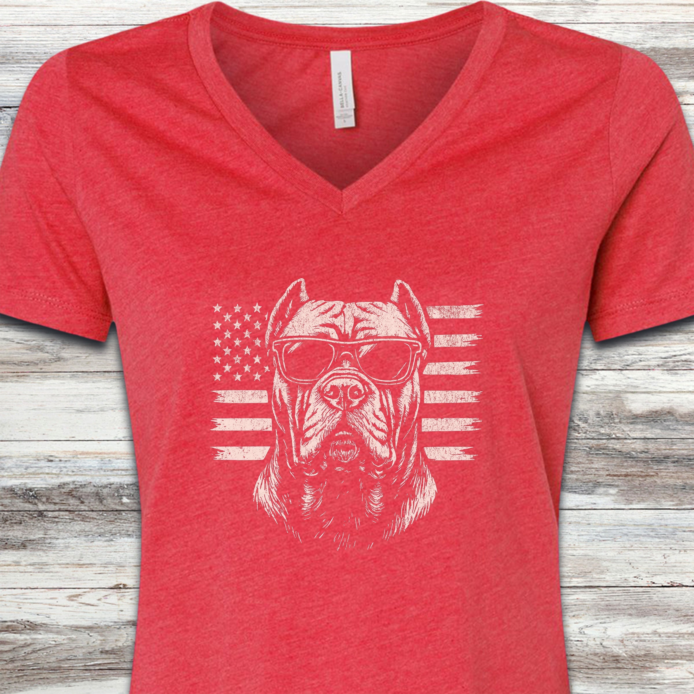 Cane Corso Flag V-Neck Tee - Heather Red