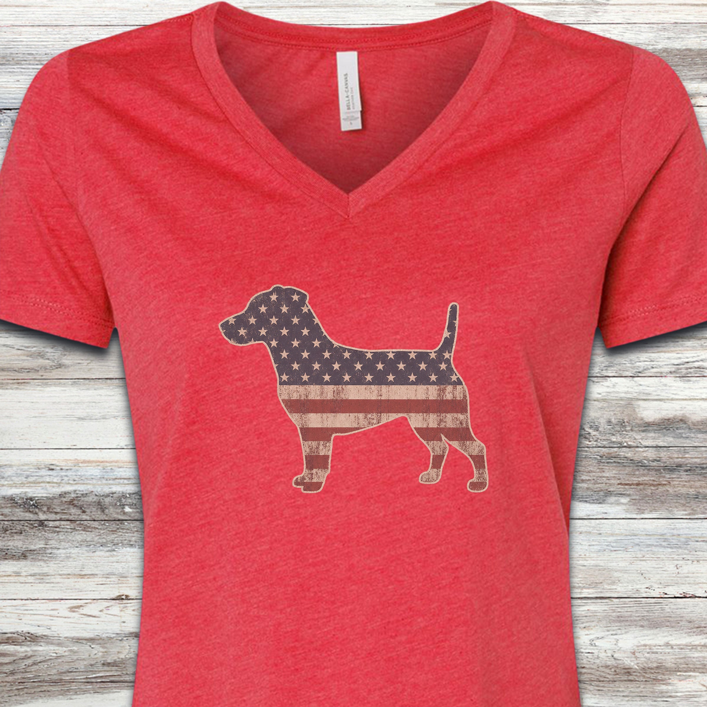 Jack Russell Vintage USA V-Neck Tee - Heather Red