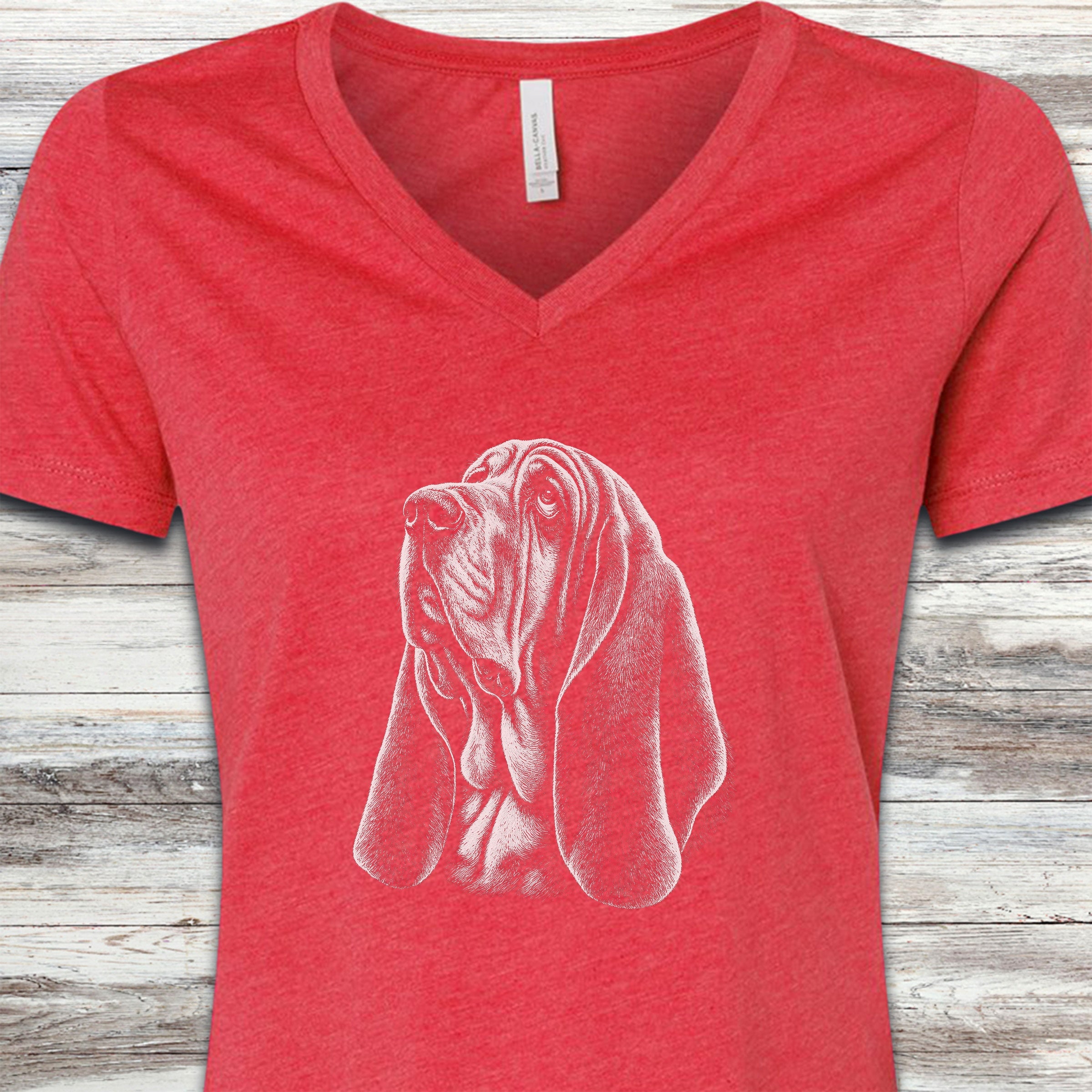 Basset Hound Loyalty V-Neck Tee - Heather Red