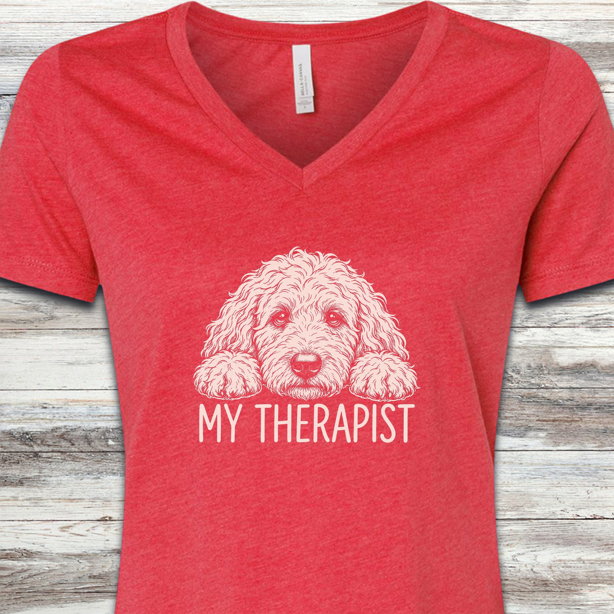 Goldendoodle Therapist V-Neck Tee - Heather Red