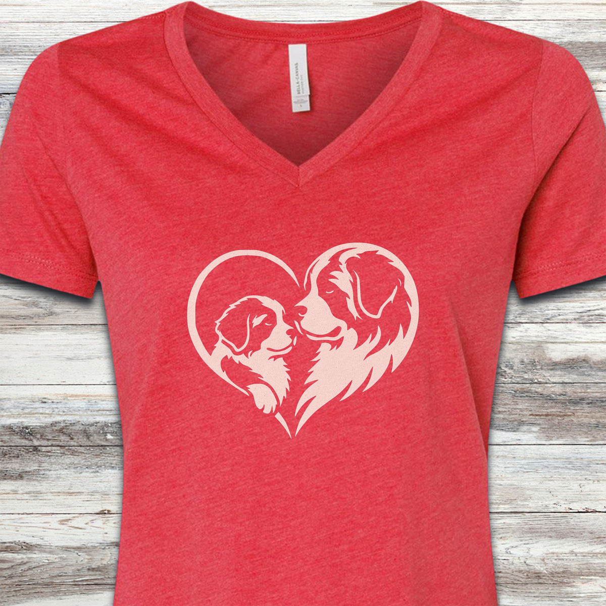 Saint Bernard Heart Bond V-Neck Tee - Heather Red