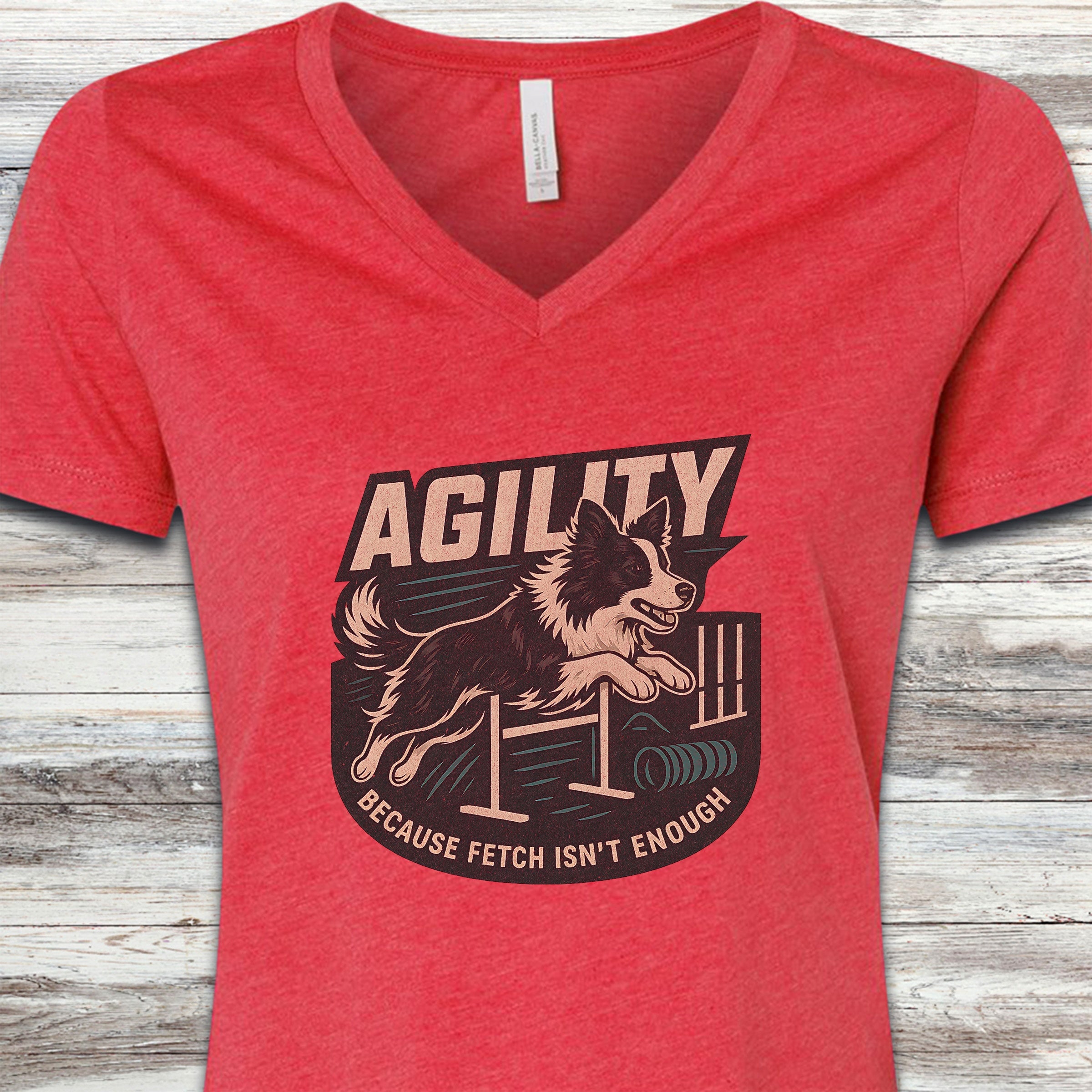 Border Collie Agility V-Neck Tee - Heather Red