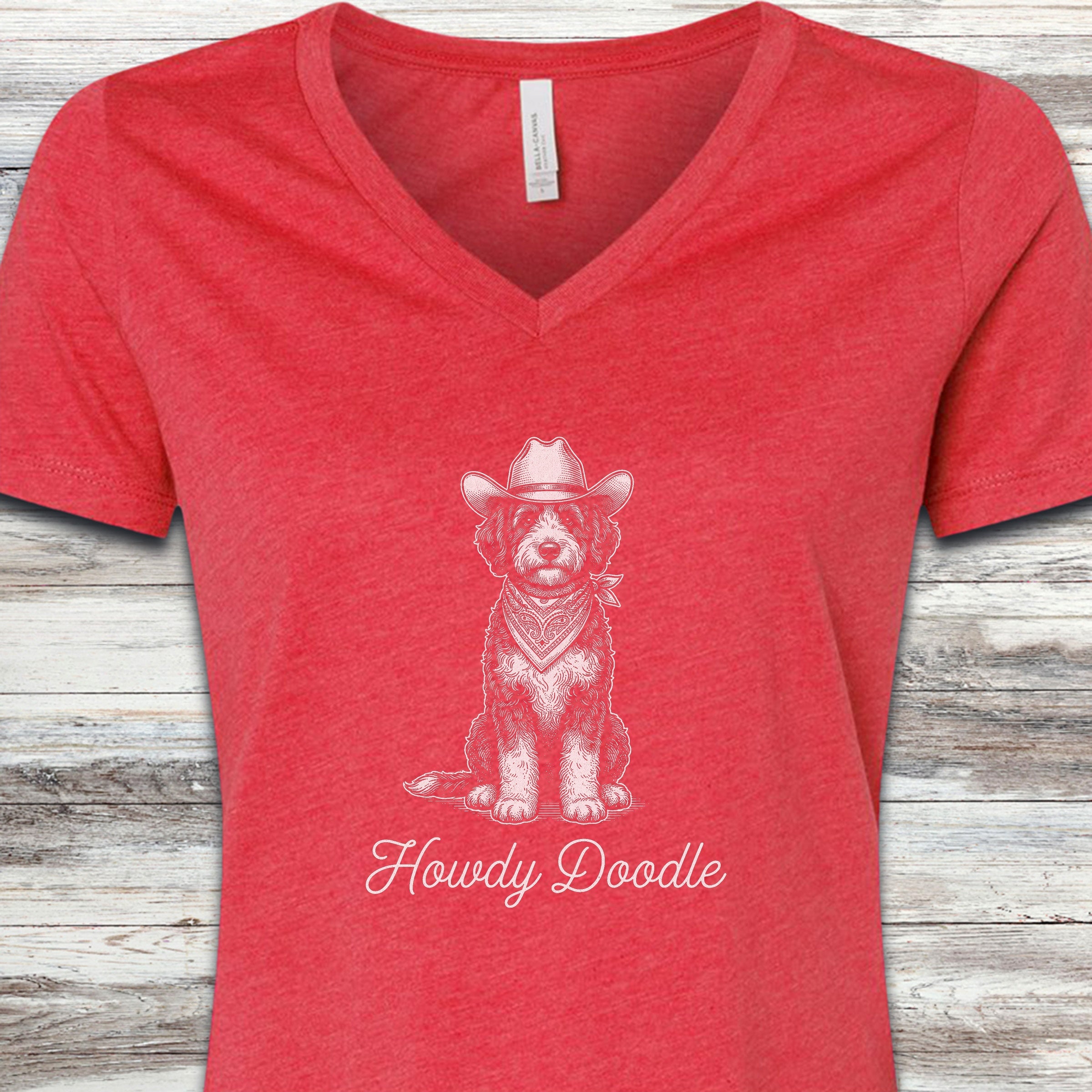 Bernedoodle Howdy Doodle V-Neck Tee - Heather Red