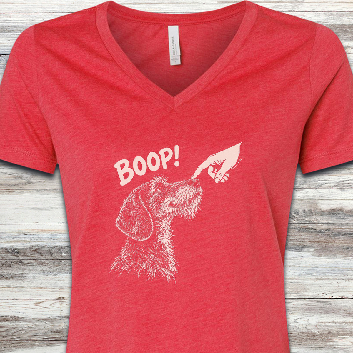 Dachshund Wire Hair BOOP! V-Neck Tee - Heather Red