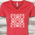 Paw Prints V-Neck Tee - Heather Red