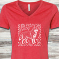 Husky Linocut V-Neck Tee - Heather Red