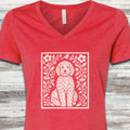 Doodle Folk Art Floral V-Neck Tee - Heather Red