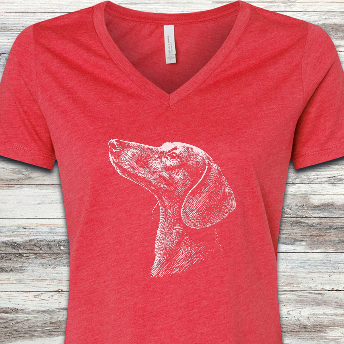 Dachshund Loyalty V-Neck Tee - Heather Red