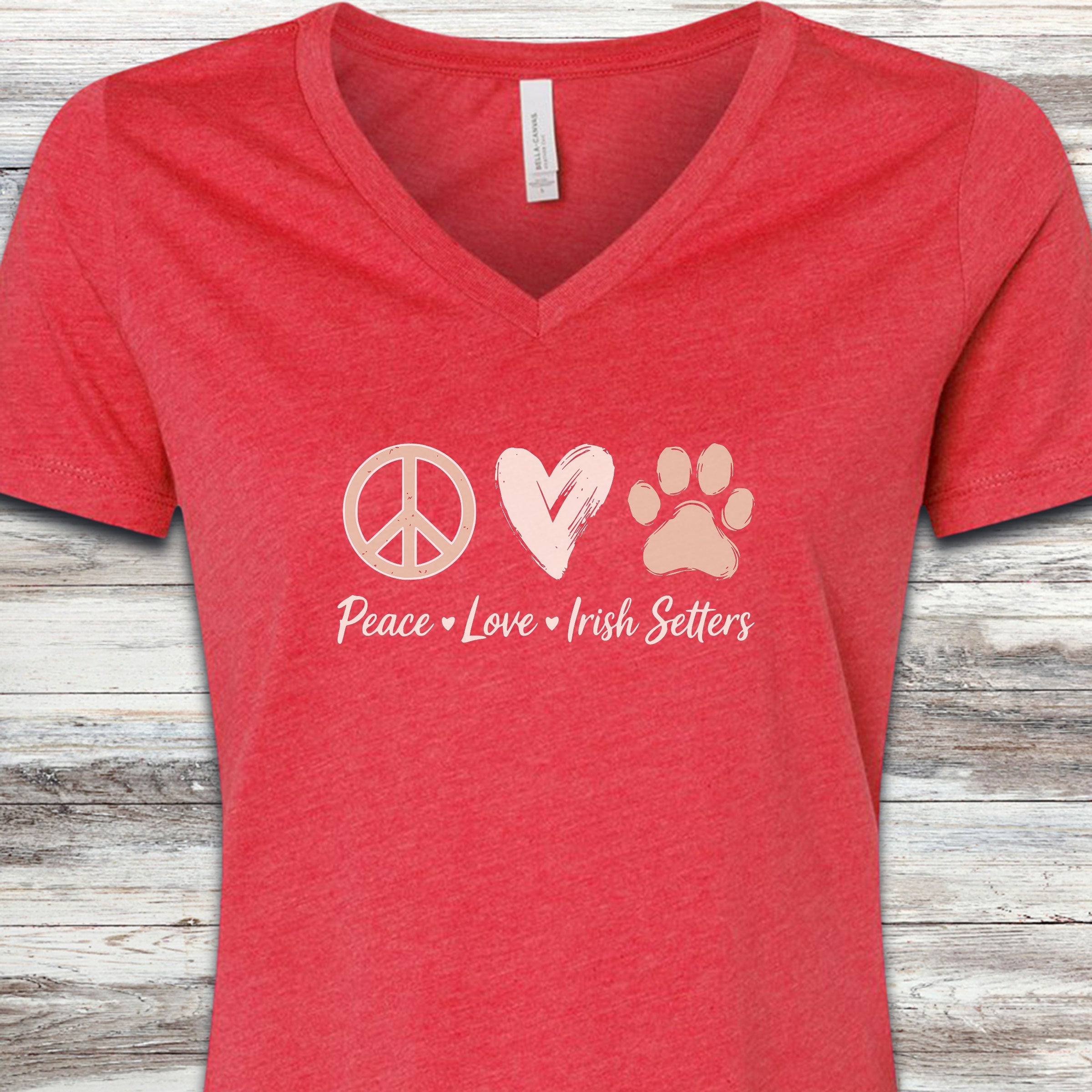 Irish Setter Peace V-Neck Tee - Heather Red