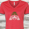 Doodle Peek-A-Doo V-Neck Tee - Heather Red