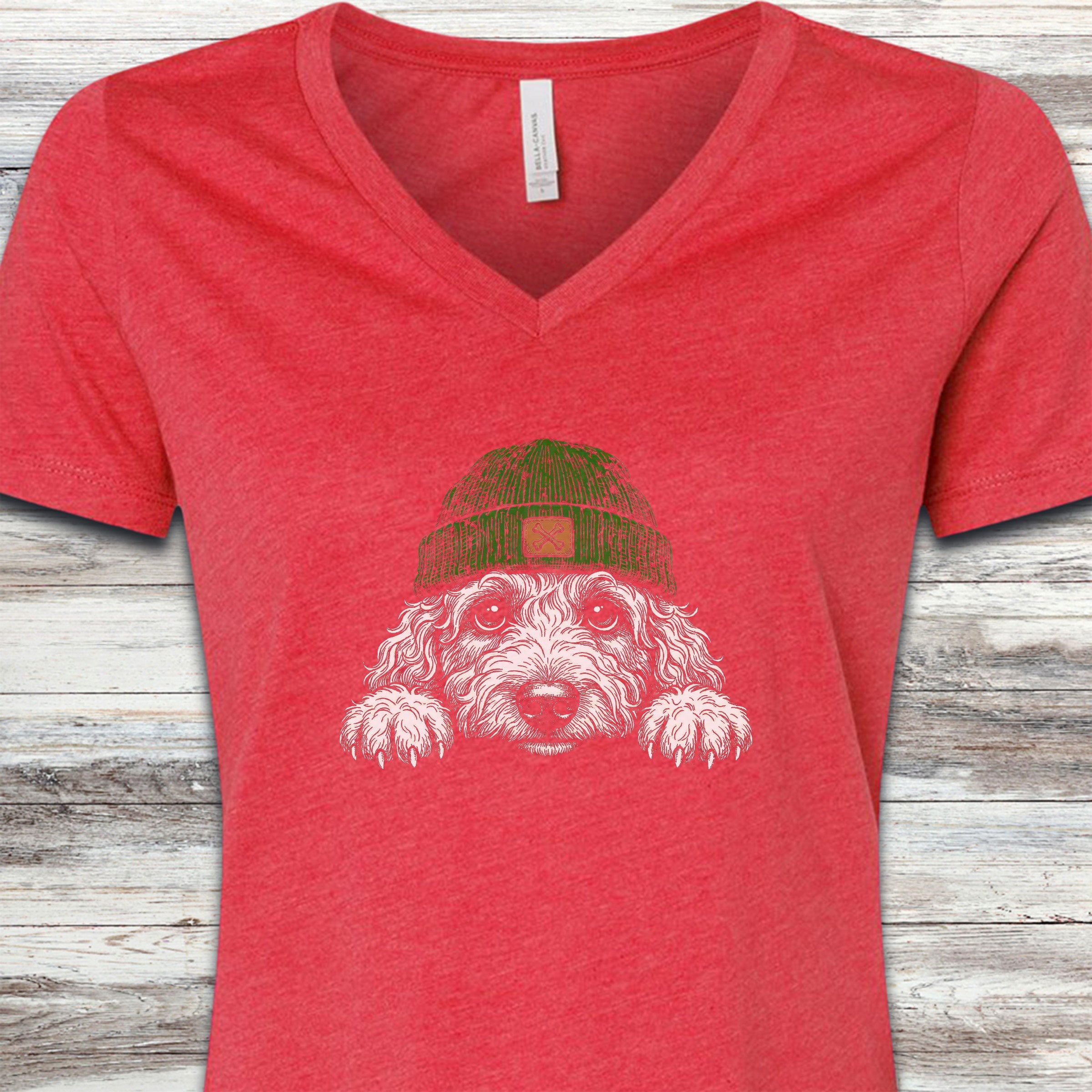 Doodle Peek-A-Doo V-Neck Tee - Heather Red