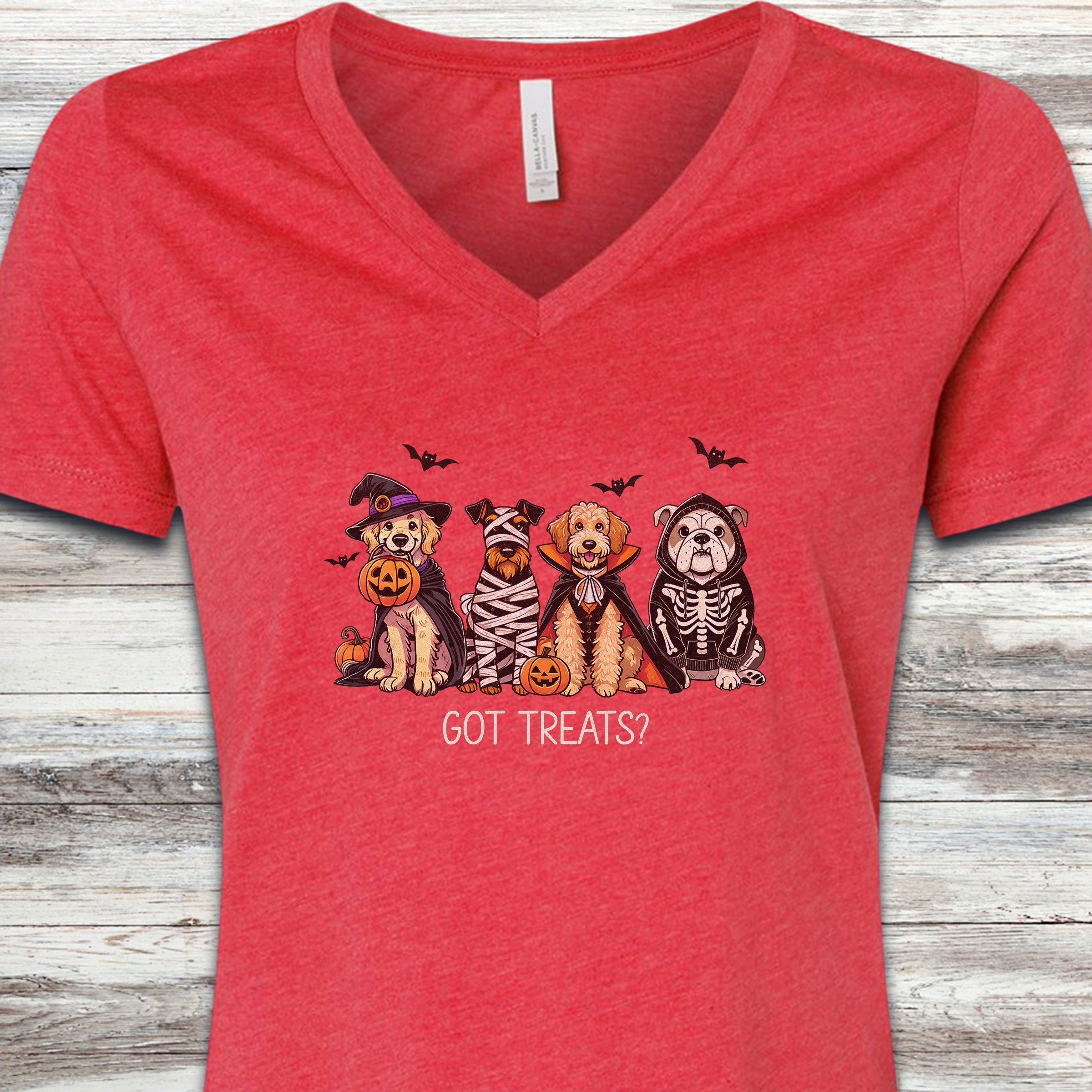 Halloween Got Treats V-Neck Tee - Heather Red