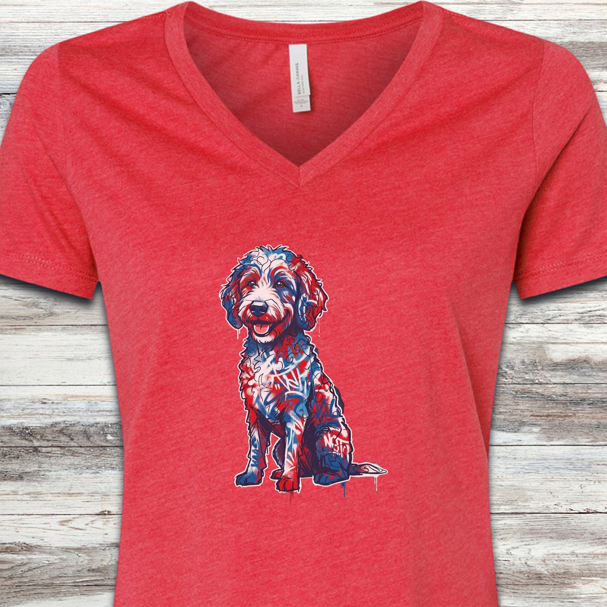 Doodle American Graffiti Art V-Neck Tee - Heather Red