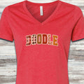 Doodle Fall Faux Patchwork V-Neck Tee - Heather Red