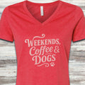 Weekends Coffee Dogs V-Neck Tee - Heather Red