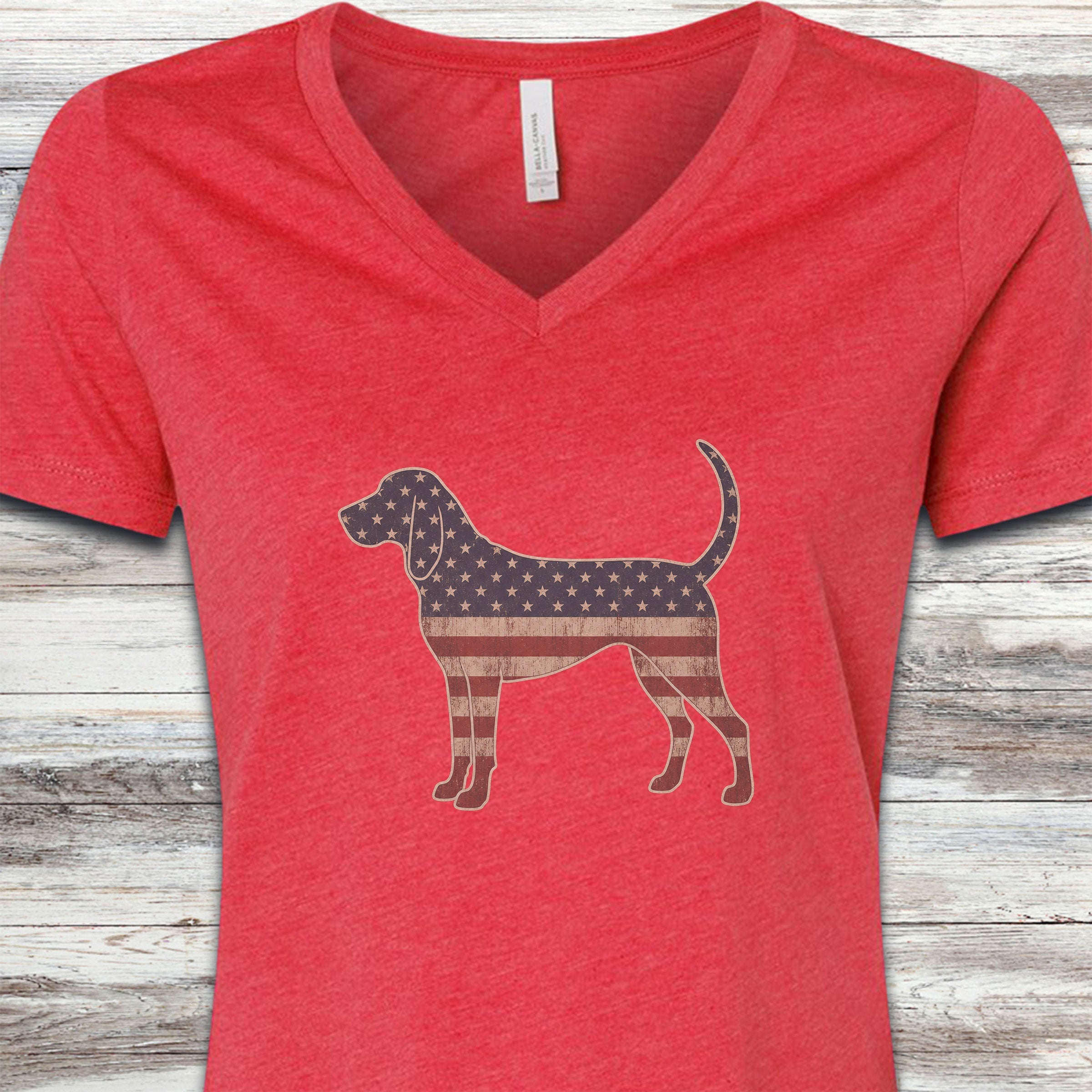 Coonhound Vintage USA V-Neck Tee - Heather Red