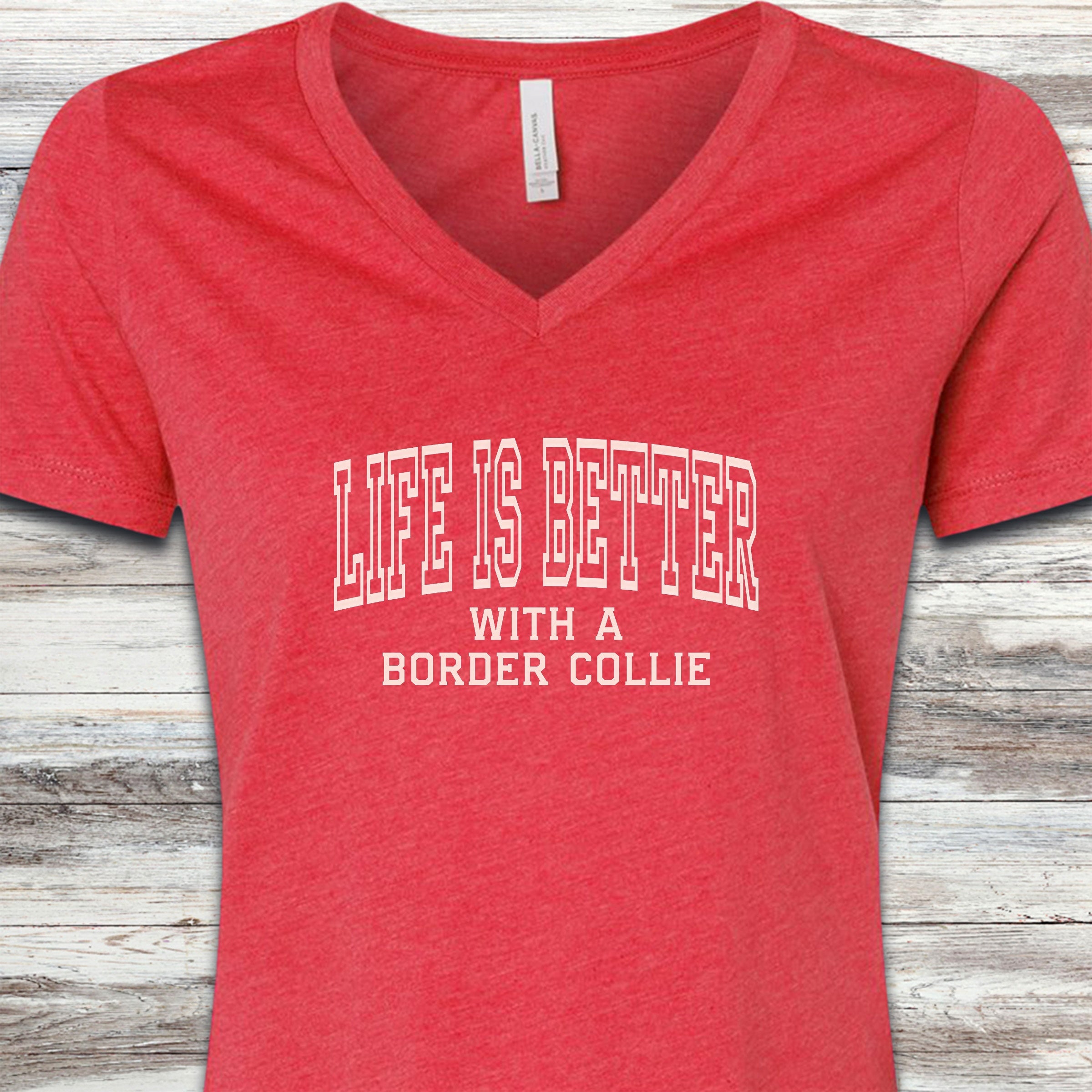 Border Collie Better V-Neck Tee - Heather Red