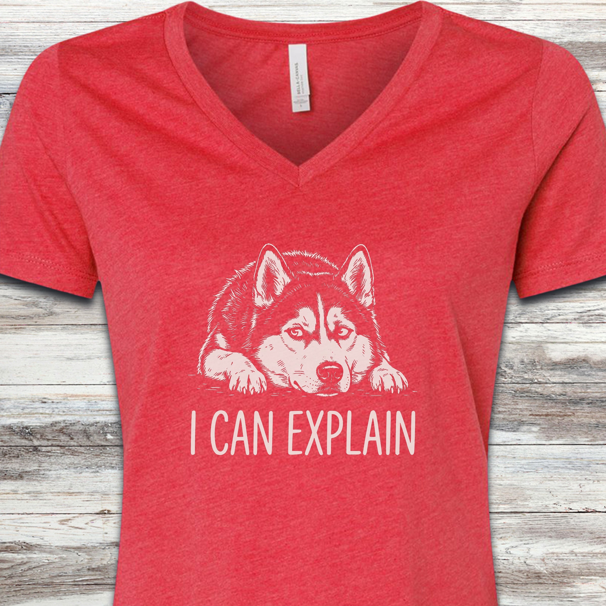 Husky Explain V-Neck Tee - Heather Red