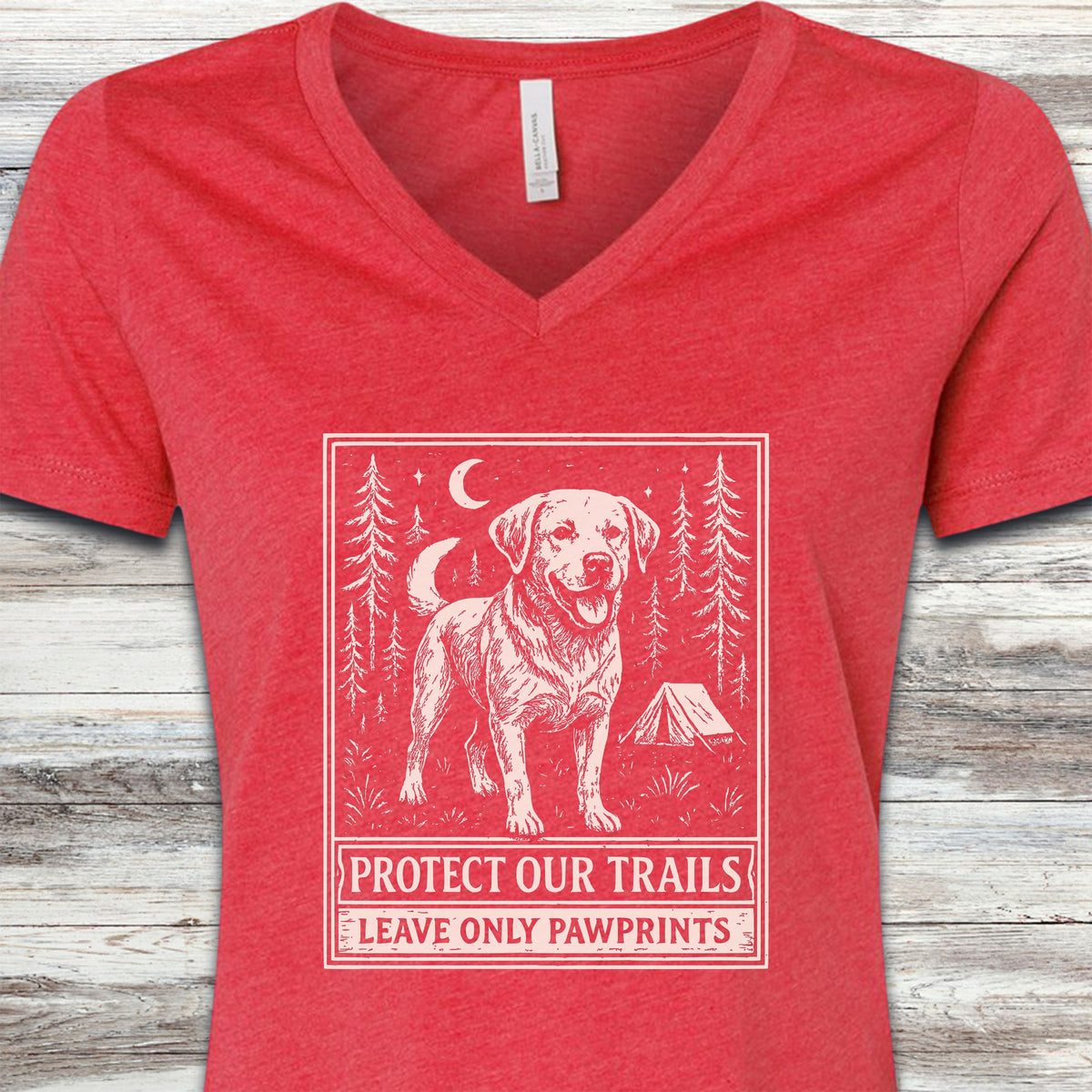 Labrador Retriever Protect Trails V-Neck Tee - Heather Red
