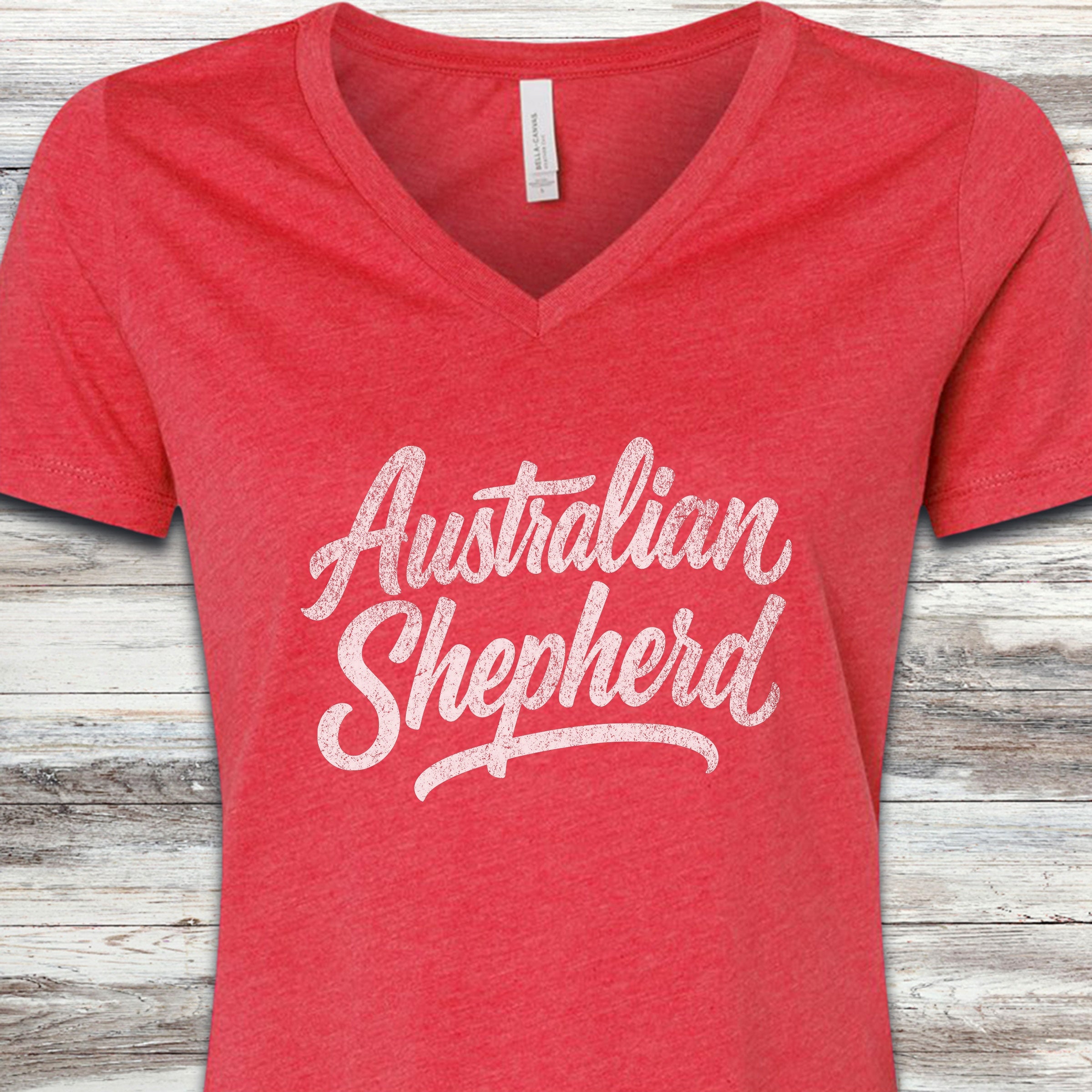Australian Shepherd Team V-Neck Tee - Heather Red
