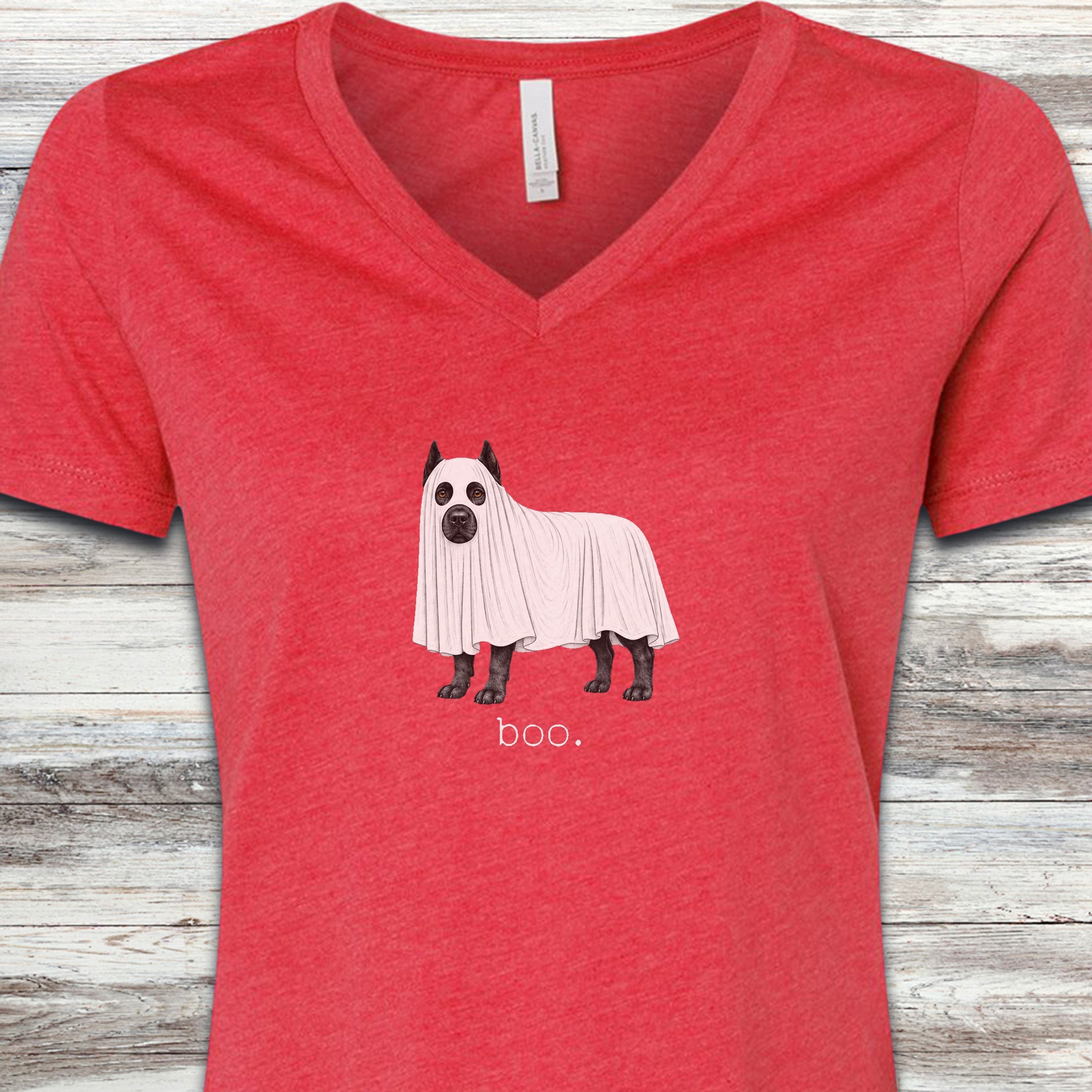 Cane Corso Boo V-Neck Tee - Heather Red