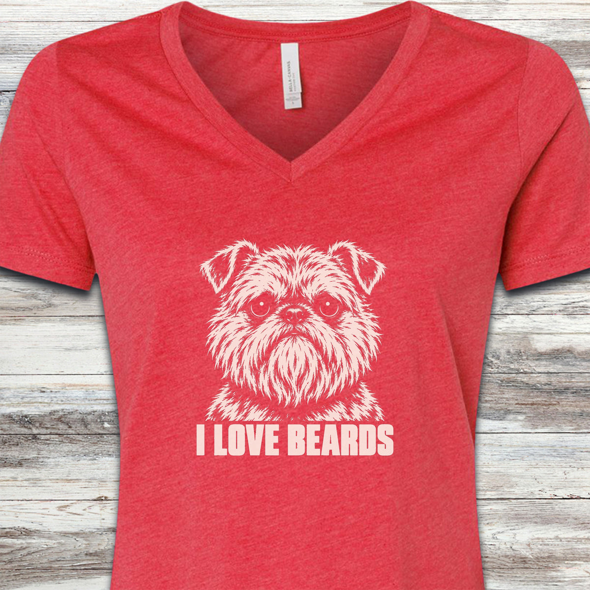 Brussels Griffon I Love Beards V-Neck Tee - Heather Red