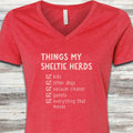Shetland Sheepdog Herding List V-Neck Tee - Heather Red
