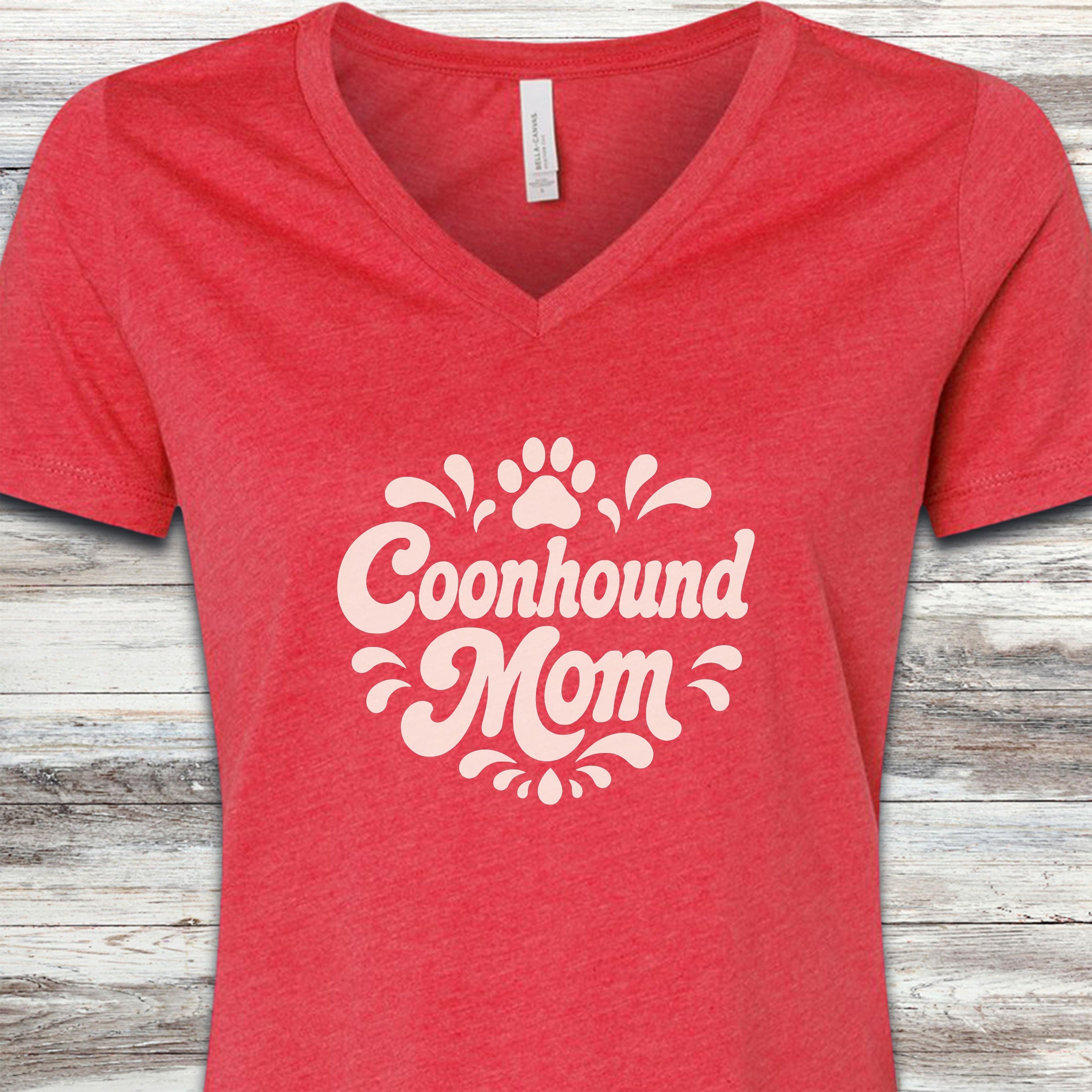 Coonhound Groovy Mom V-Neck Tee - Heather Red
