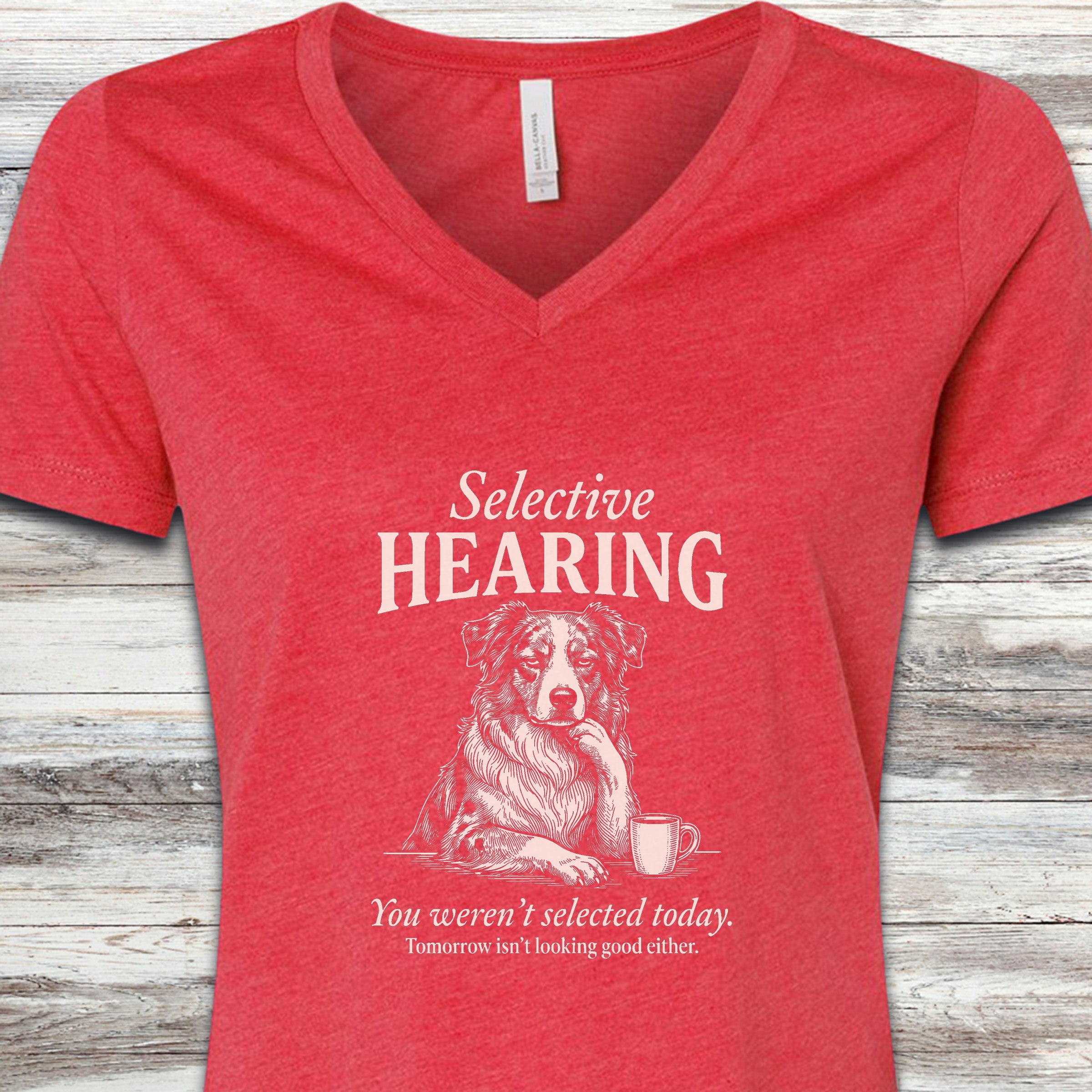 Australian Shepherd Selective Hearing V-Neck Tee - Heather Red