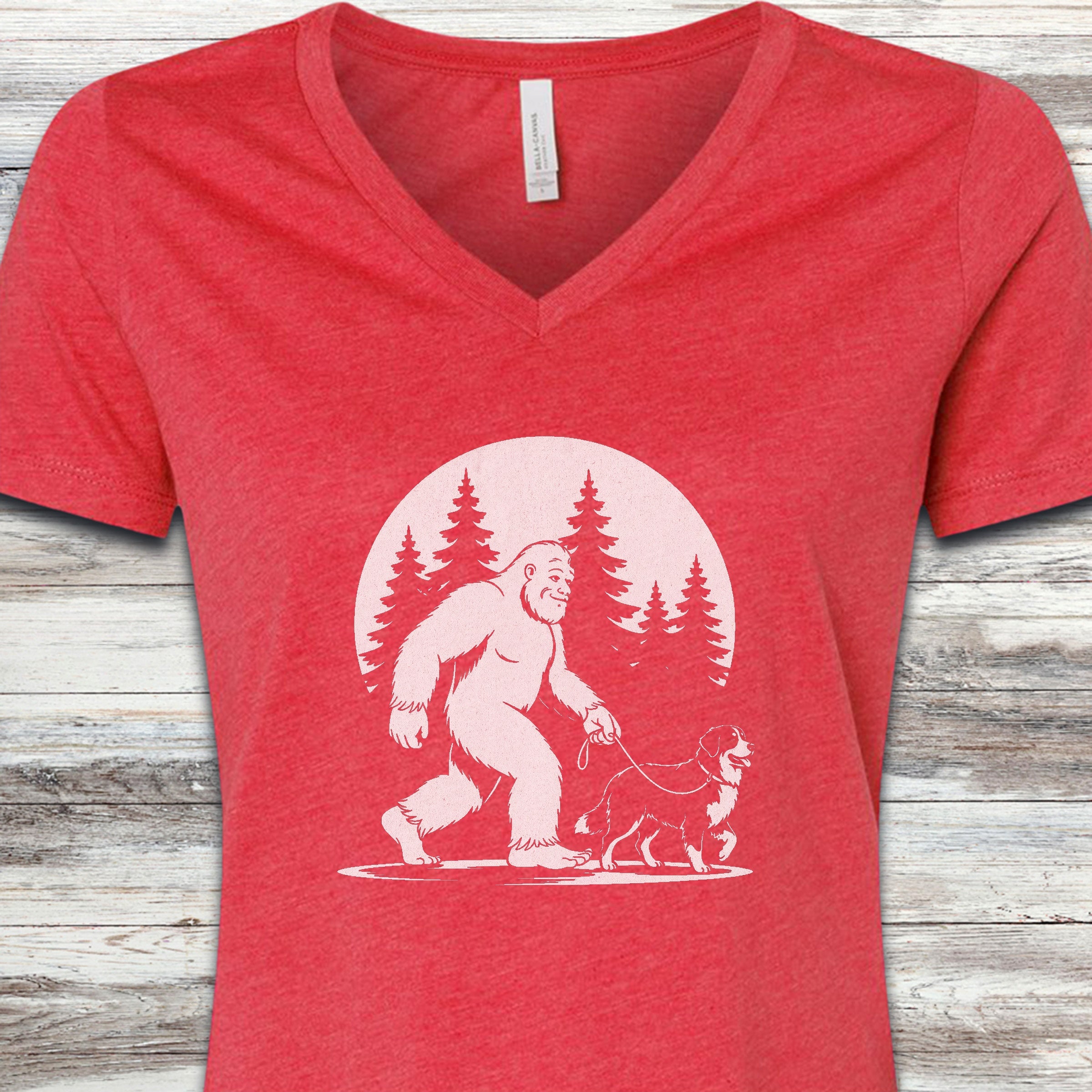 Bernese Mountain Dog Bigfoot V-Neck Tee - Heather Red
