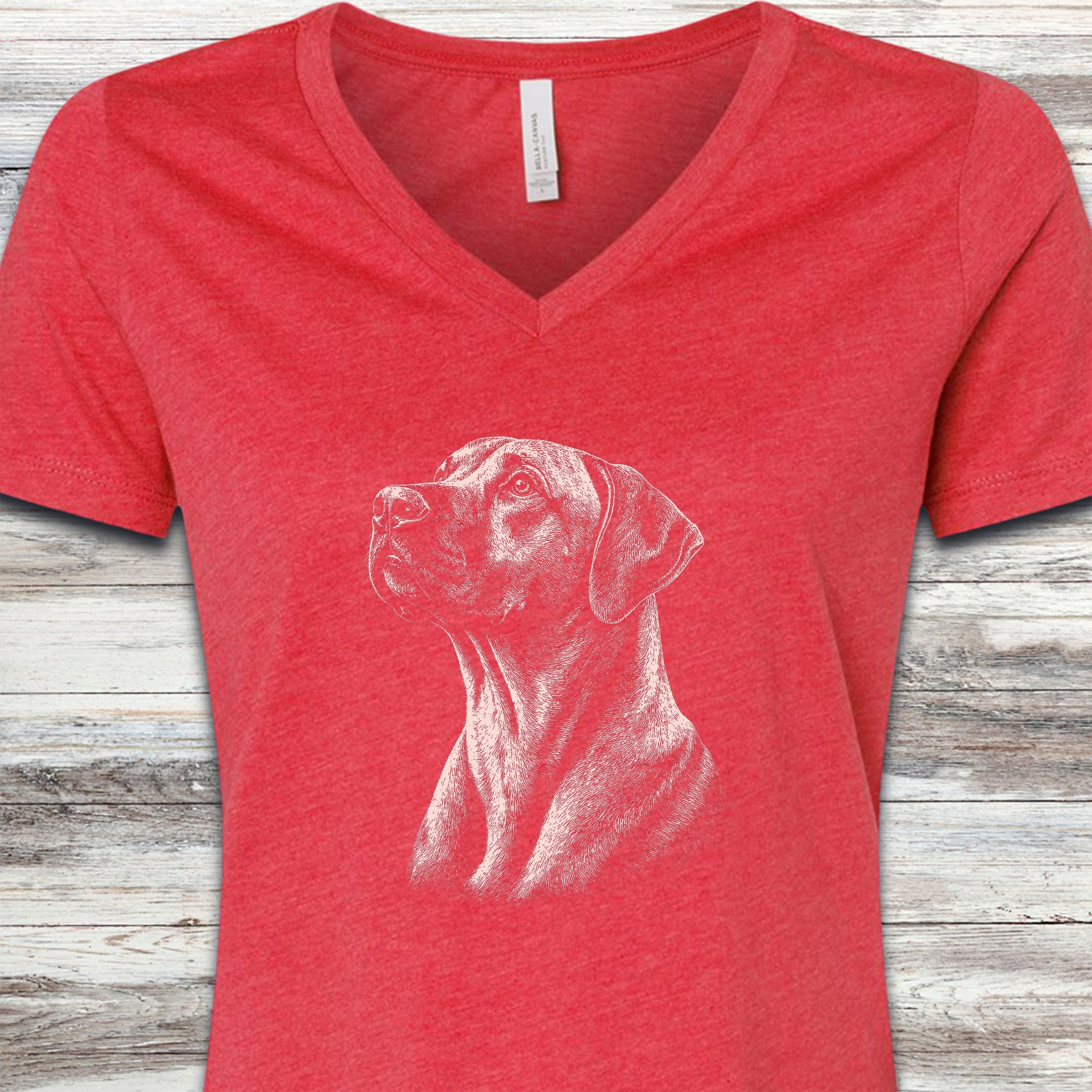 Rhodesian Ridgeback Loyalty V-Neck Tee - Heather Red