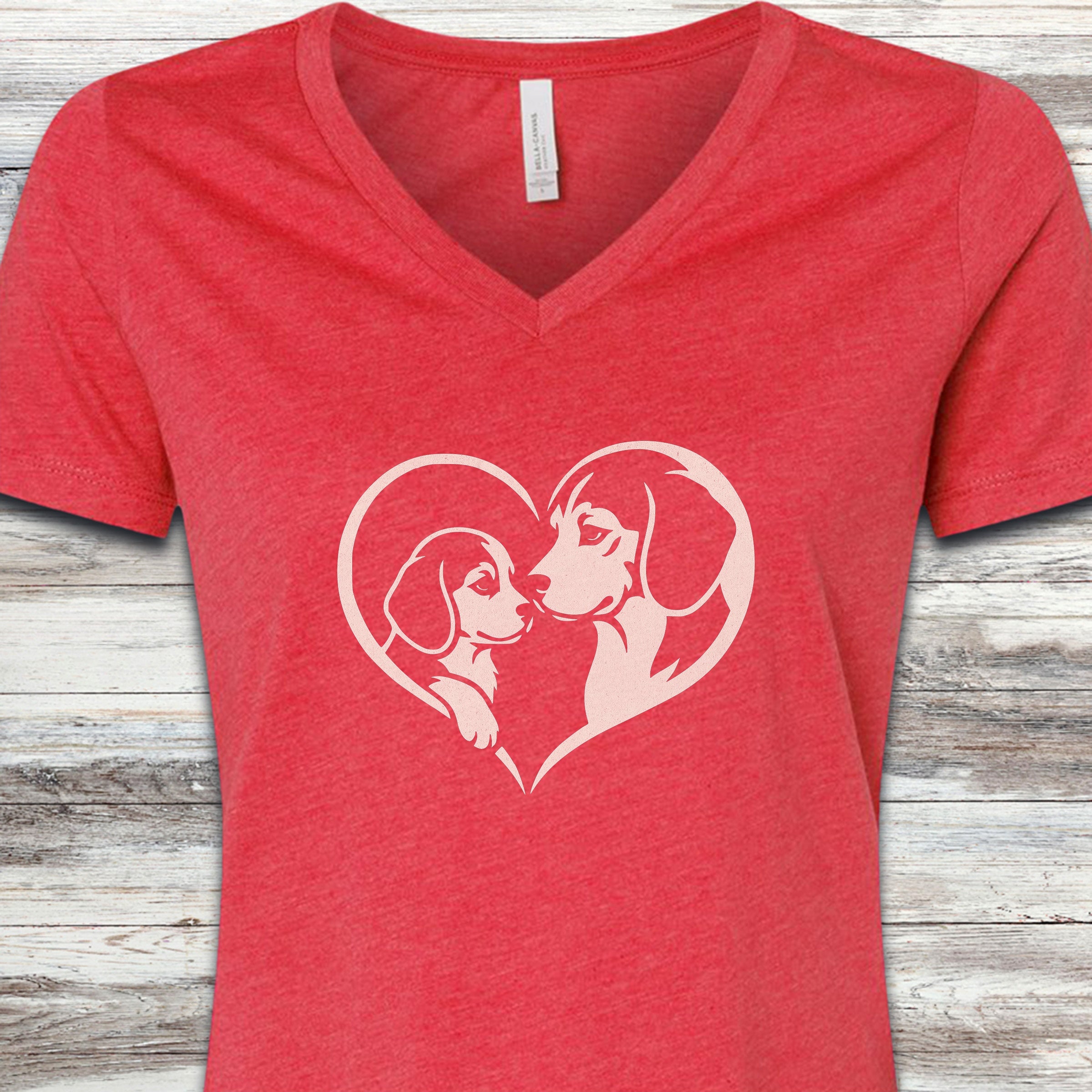 Beagle Heart Bond V-Neck Tee - Heather Red