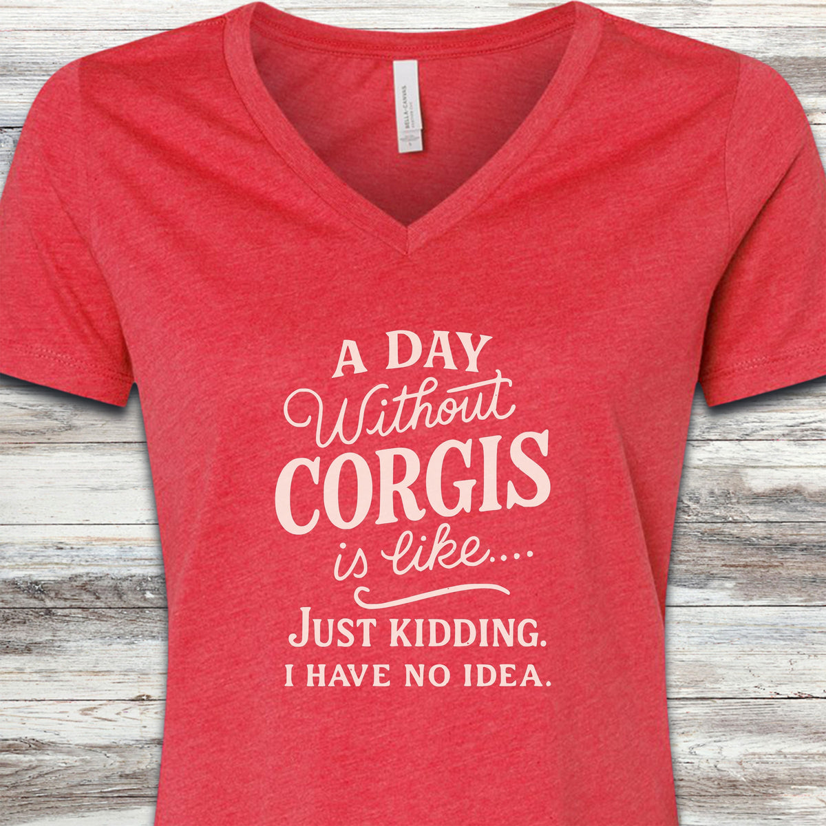 Corgi Days V-Neck Tee - Heather Red