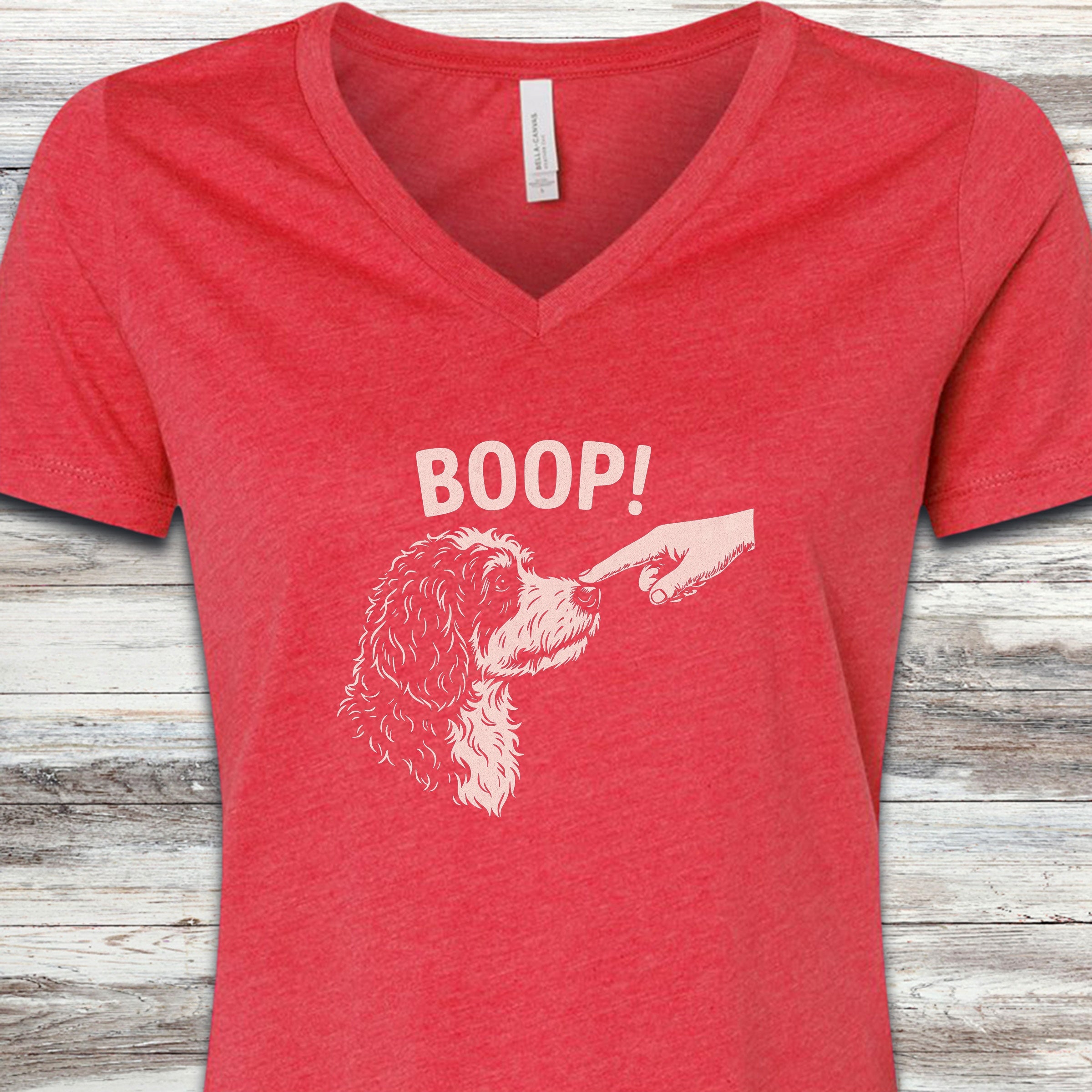 Bernedoodle BOOP! V-Neck Tee - Heather Red