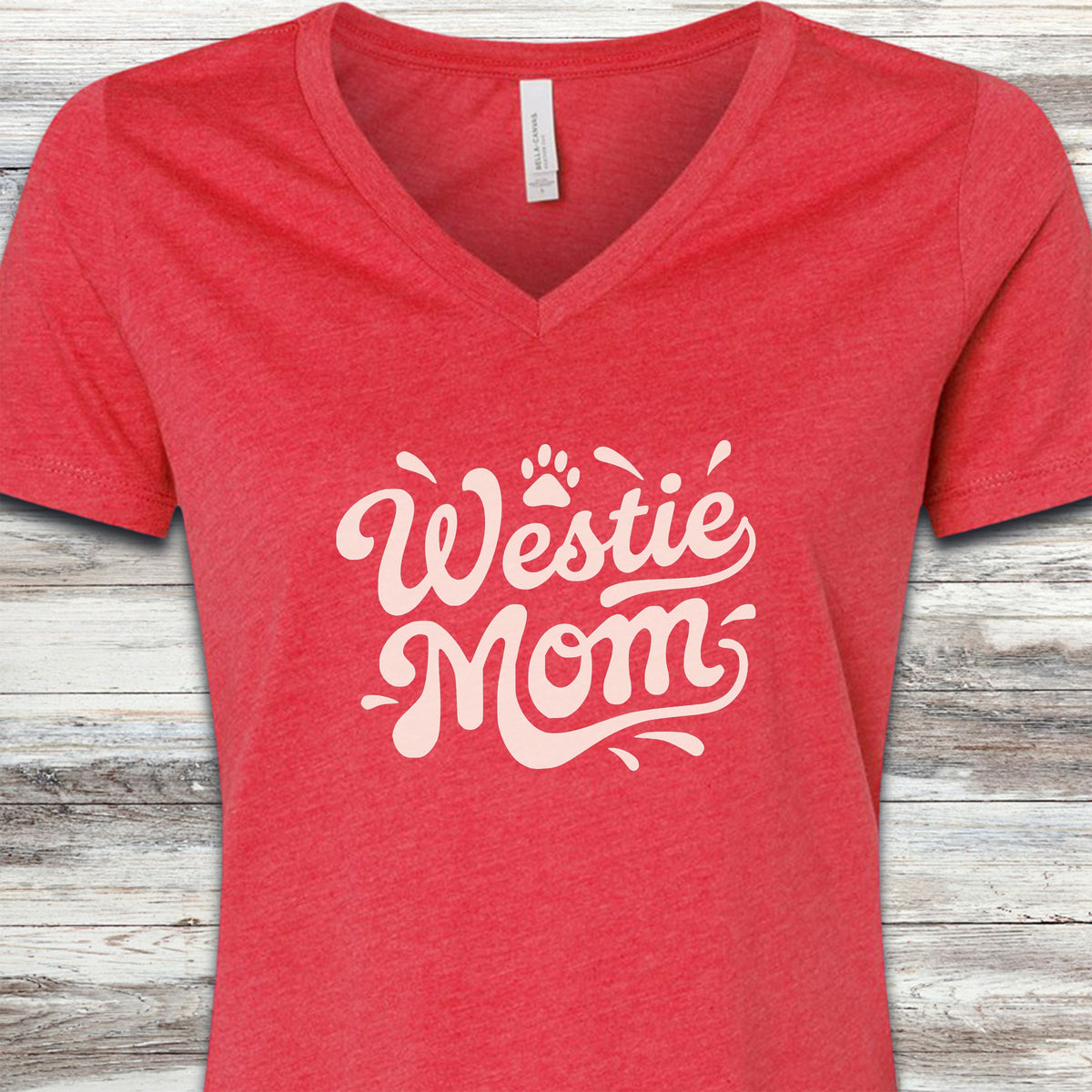 West Highland Groovy Mom V-Neck Tee - Heather Red