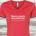 Treat in Every Pocket V-Neck Tee - Heather Red