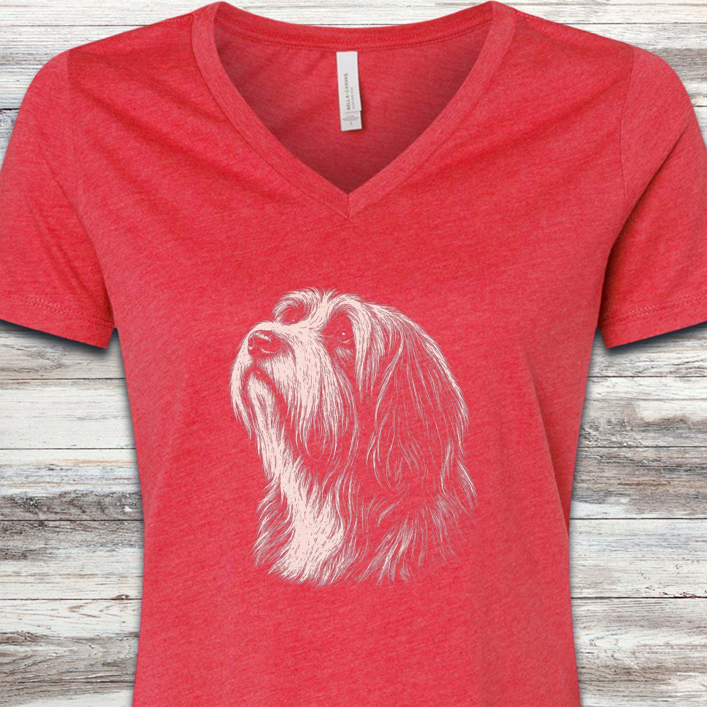 Bearded Collie Loyalty V-Neck Tee - Heather Red