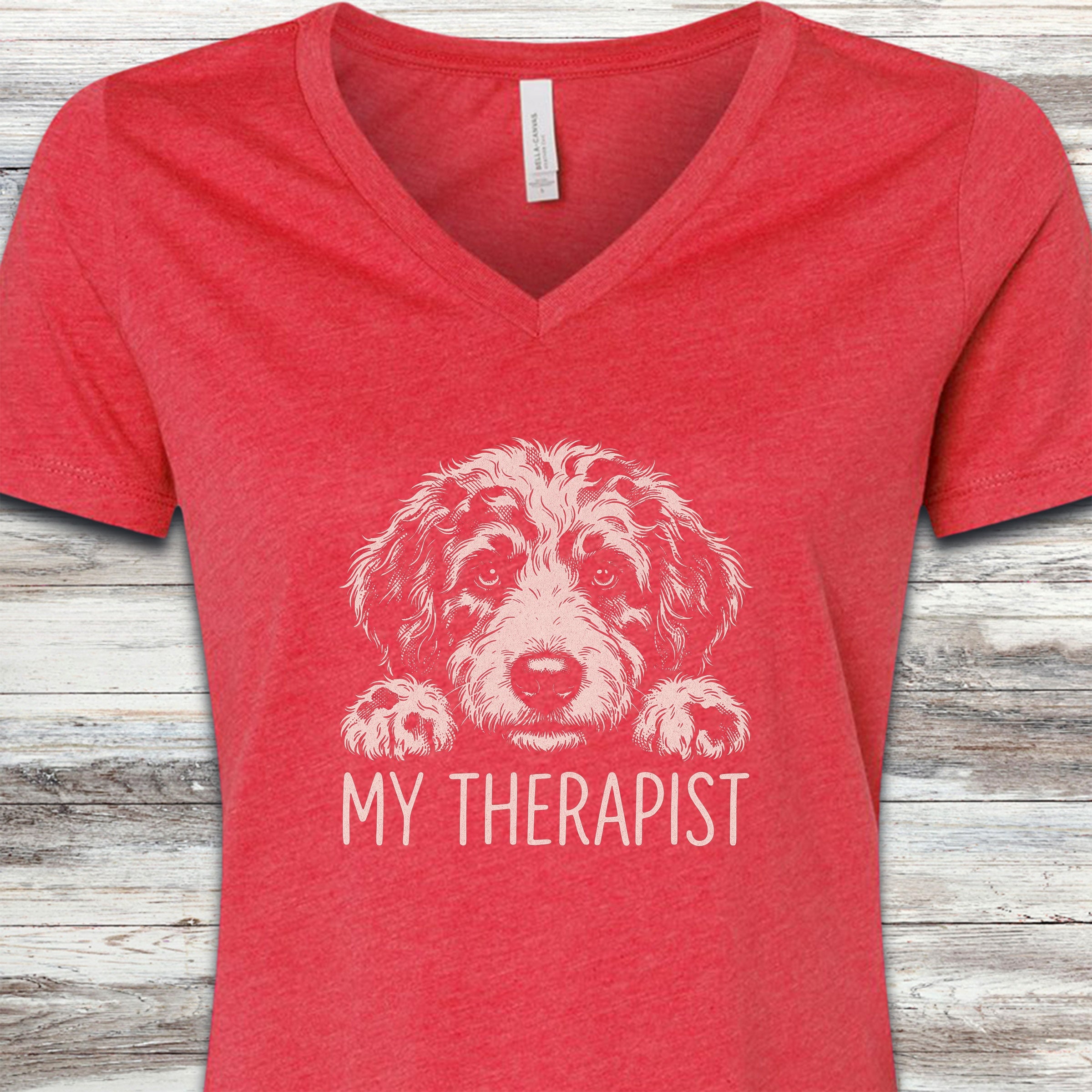 Aussiedoodle Therapist V-Neck Tee - Heather Red