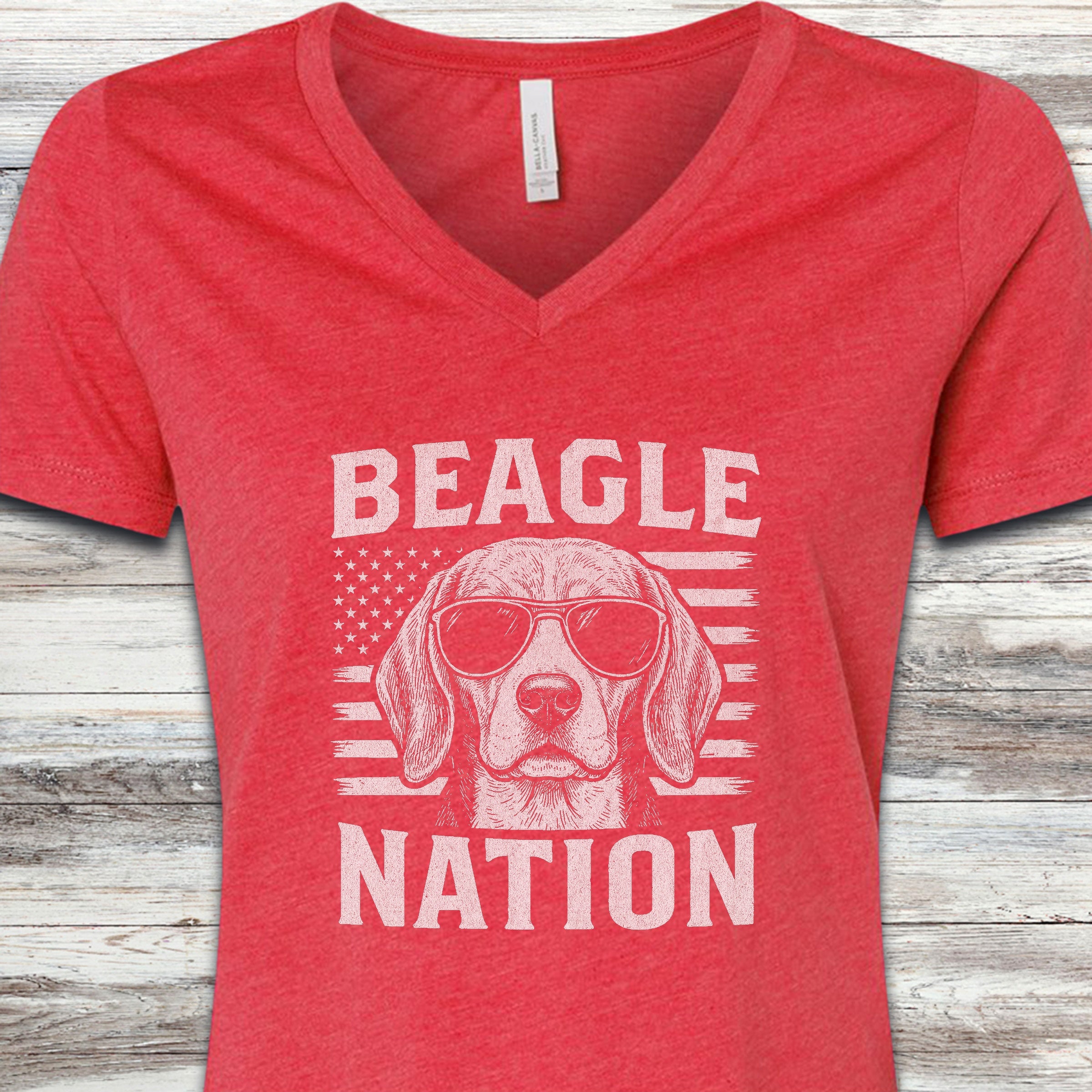 Beagle Nation V-Neck Tee - Heather Red