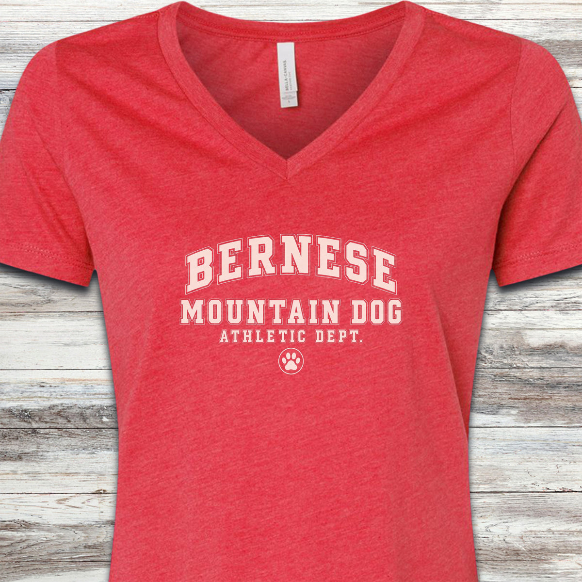 Bernese Mountain Dog Athletic Dept V-Neck Tee - Heather Red