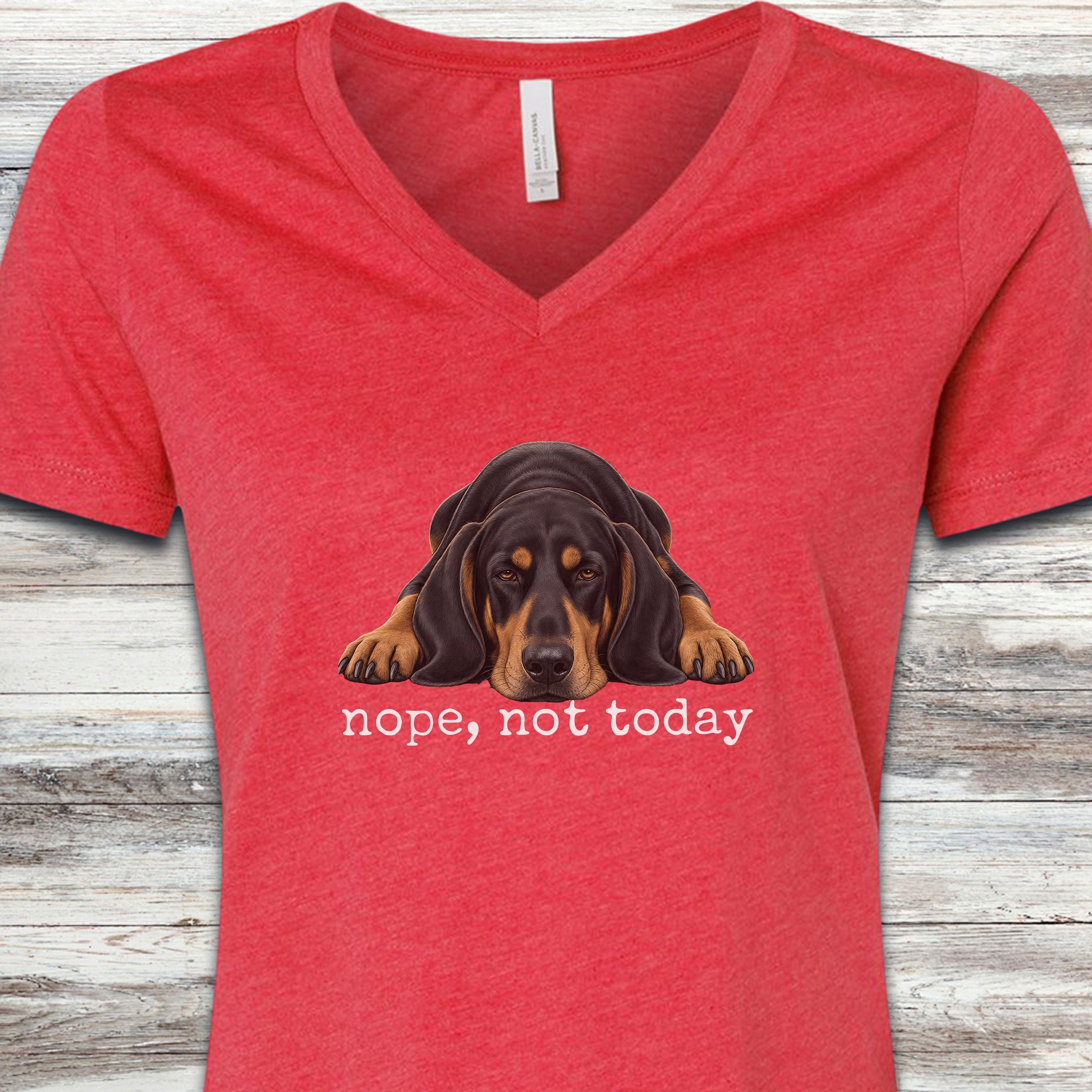 Coonhound Nope V-Neck Tee - Heather Red