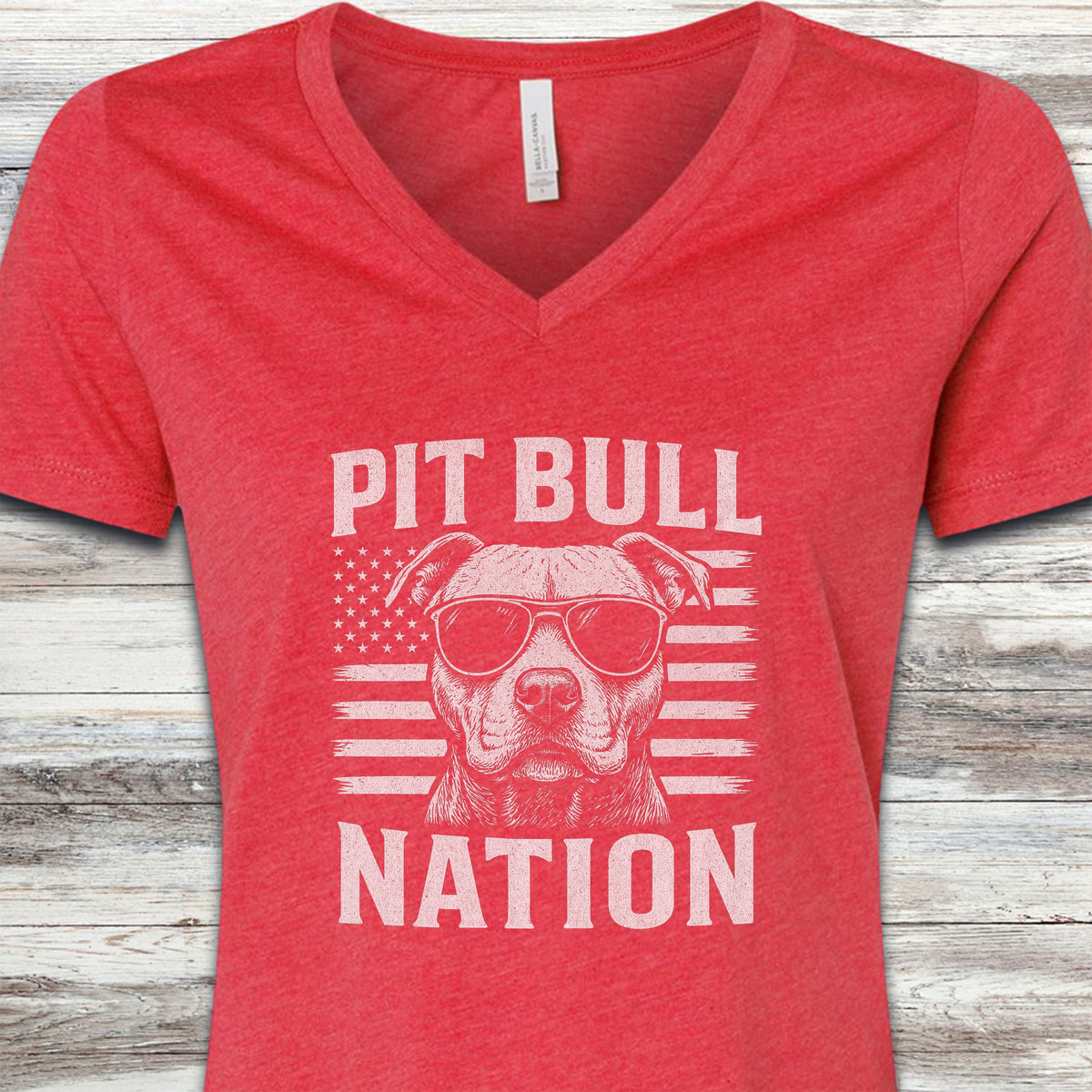 Pit Bull Nation V-Neck Tee - Heather Red