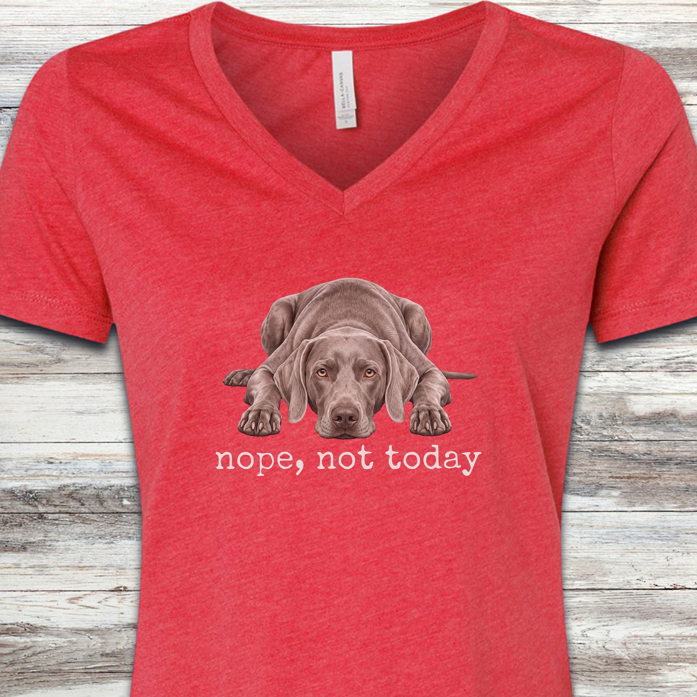Weimaraner Nope V-Neck Tee - Heather Red