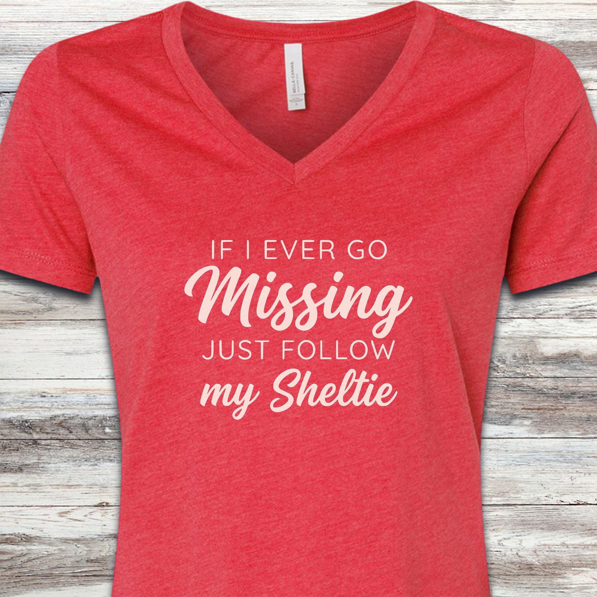 Shetland Sheepdog Find Me V-Neck Tee - Heather Red