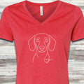 Dachshund Line Art Love V-Neck Tee - Heather Red